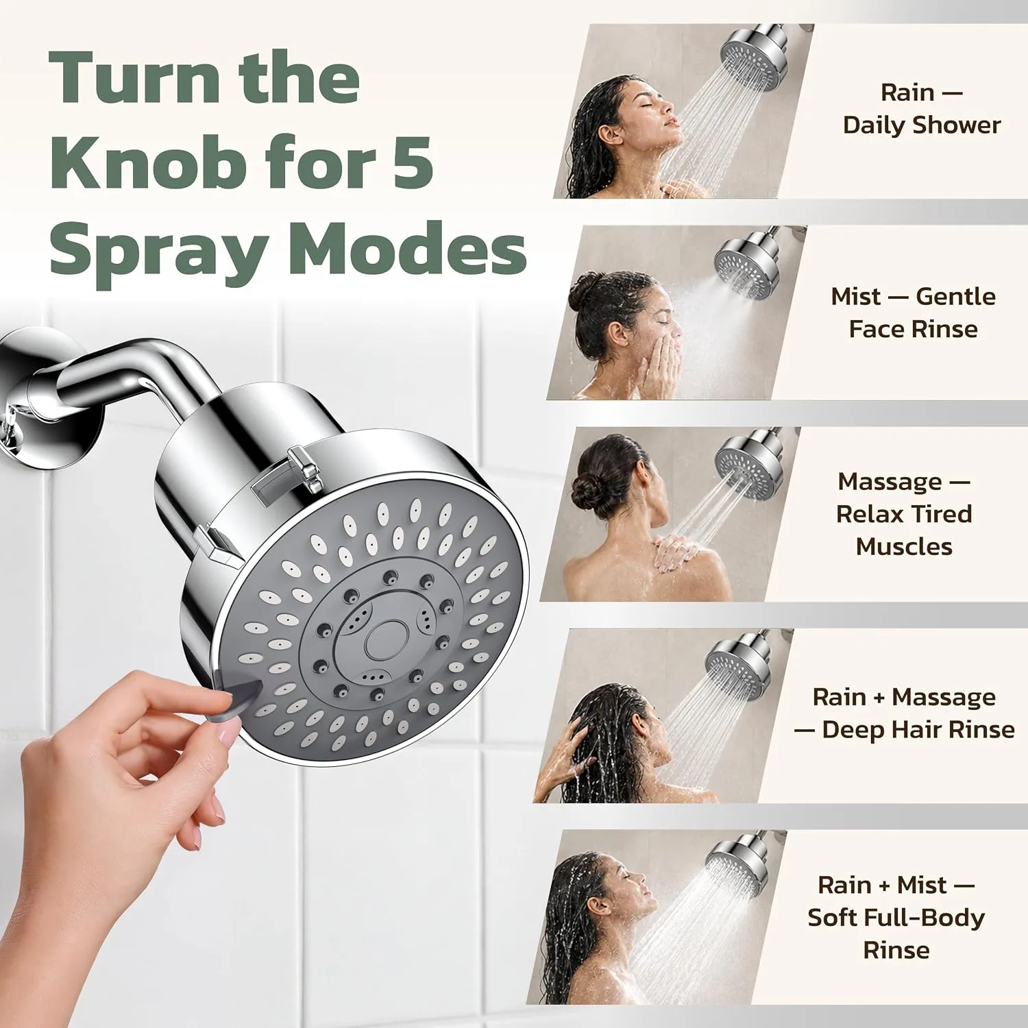 JDO High Pressure Filtered Shower Head, 5 Modes Rain Showerhead with Filter