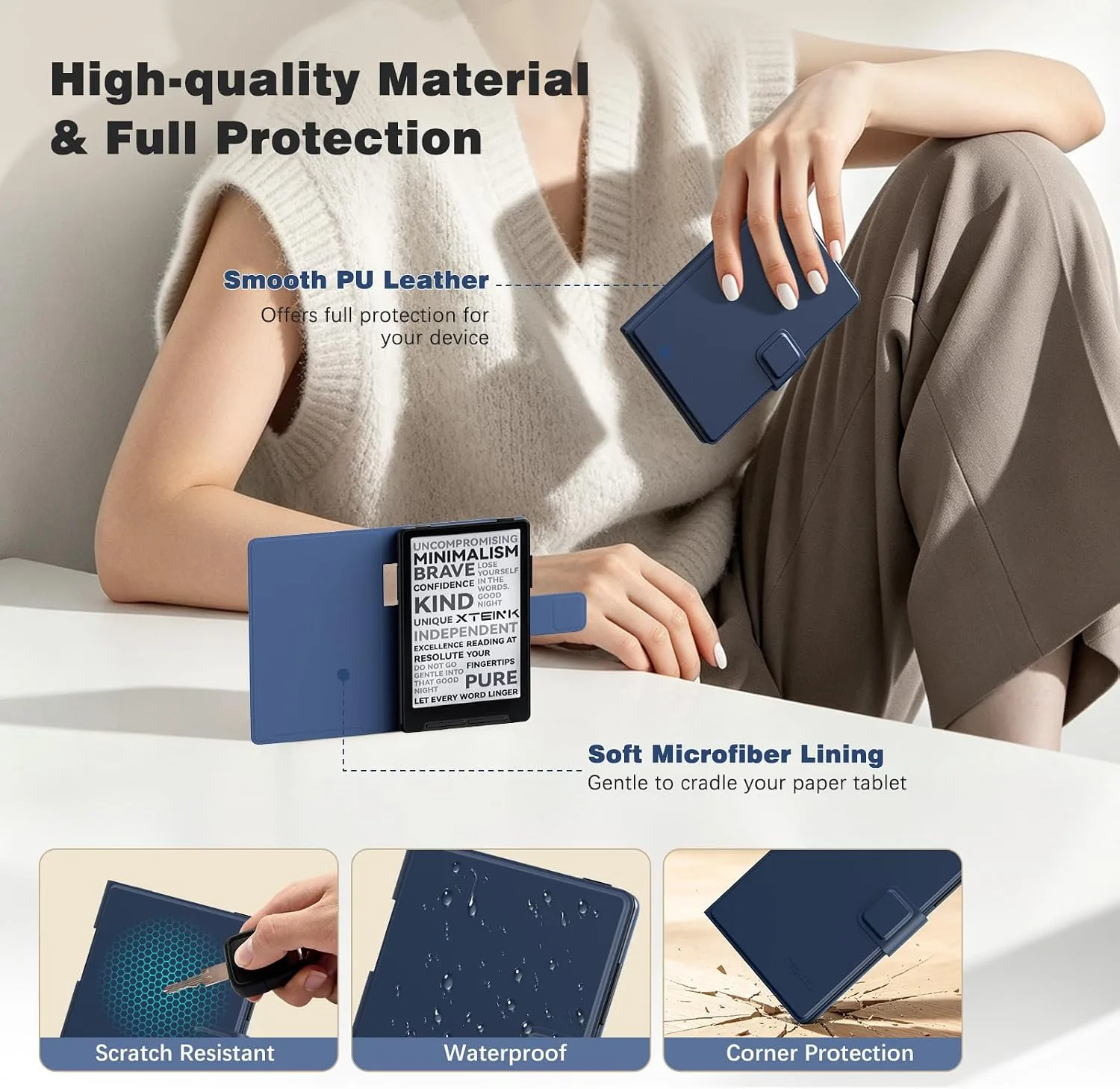MoKo Magnetic Slim Folio Case for 3.7" XTEINK X3 eReader 2026, Navy Blue
