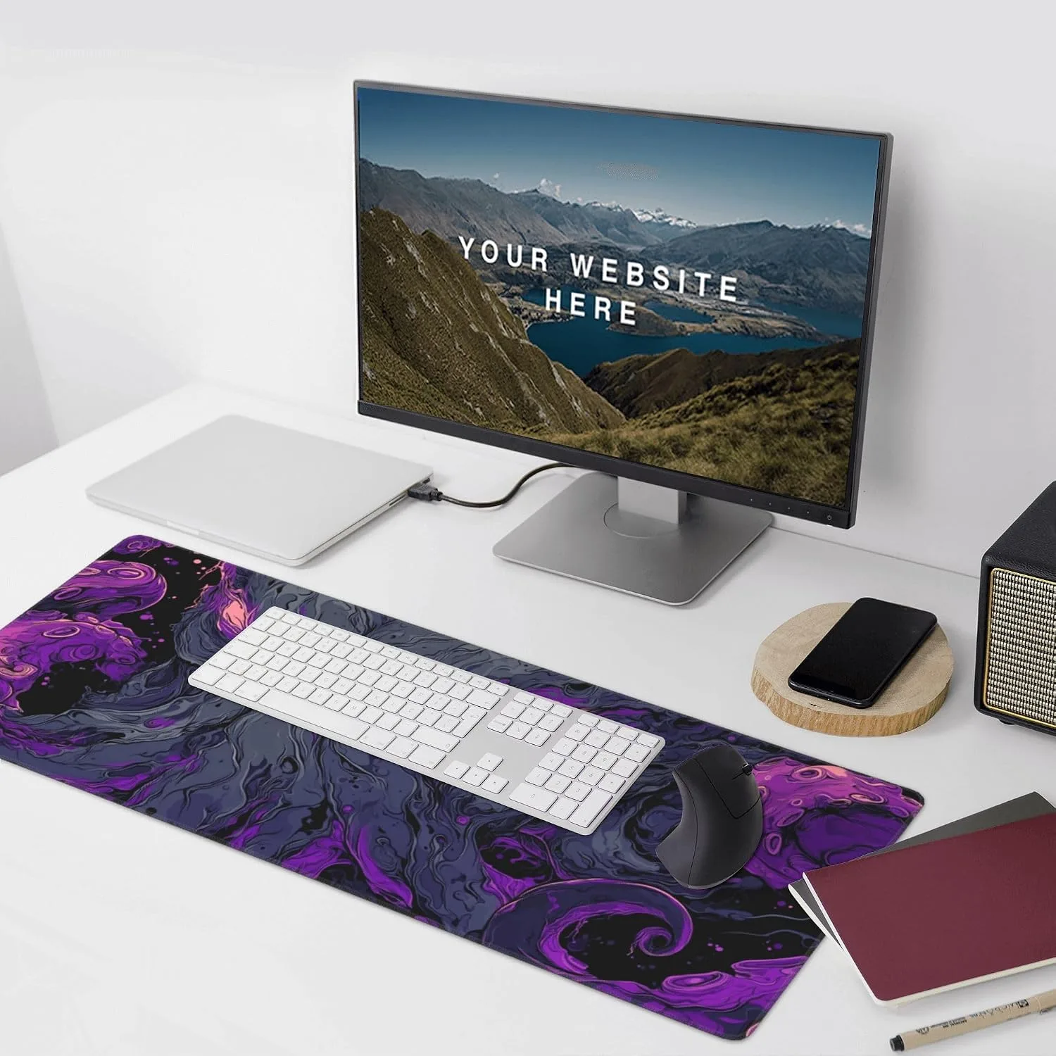 Large Gaming Mouse Pad with Purple Octopus Abstract Art Design, 35.4" x 15.7", for Gaming, Office and Travel