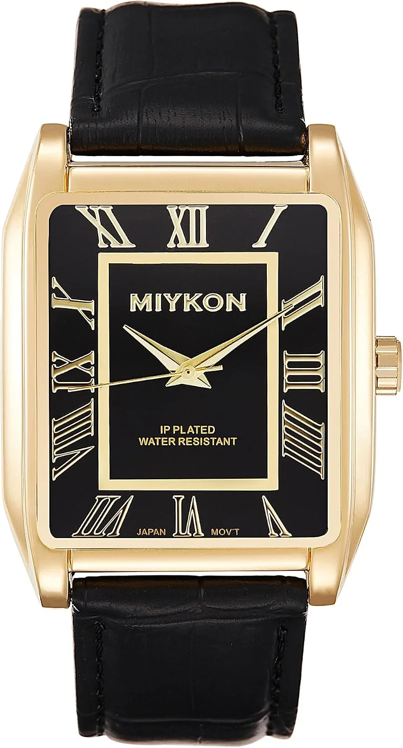 Miykon Men Vintage Tank Dress Watch, Genuine Leather Strap, Water Resistant