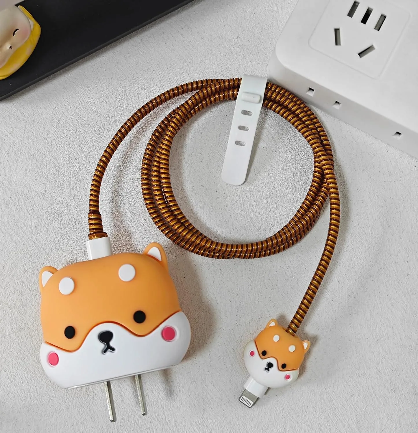 Compatible with iPhone 18W/20W USB-C Charger Protector Cover, 3D Cute Cartoon Charger Case for Apple iPhone 20W USB-C Power Adapter and Lightning Cable Protective Wire Saver (Cute Shiba Inu)