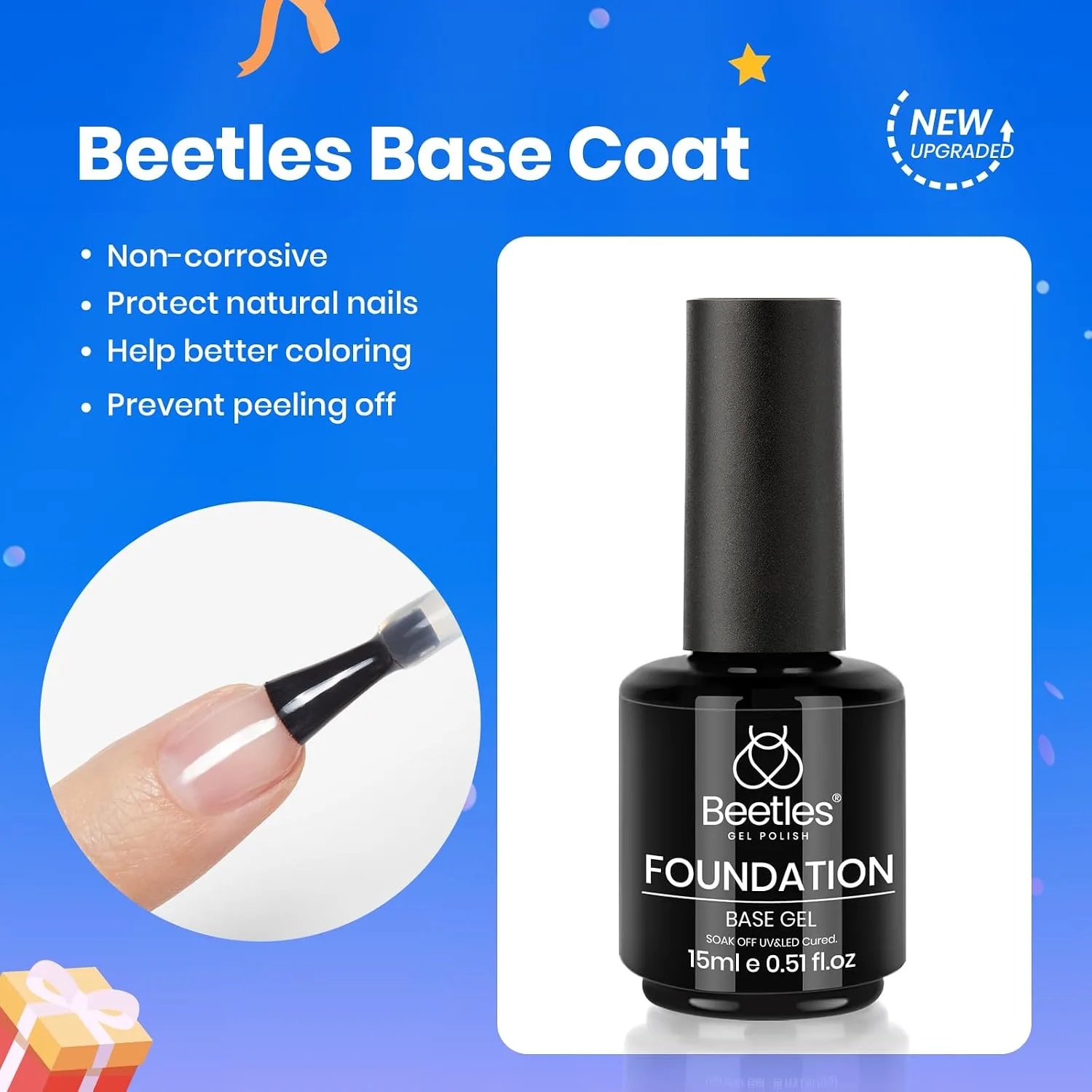 Beetles 3Pcs 15ml White Gel Nail Polish and No Wipe Gel Top Coat and Base Coat Set, Soak Off UV Lamp and Glossy Long Lasting French Manicure Art Design Kit (Pack of 2)