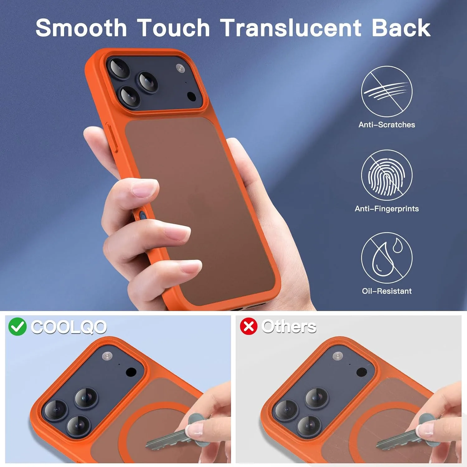 COOLQO Magnetic for iPhone 18/17 Pro Case, Translucent Matte, Orange