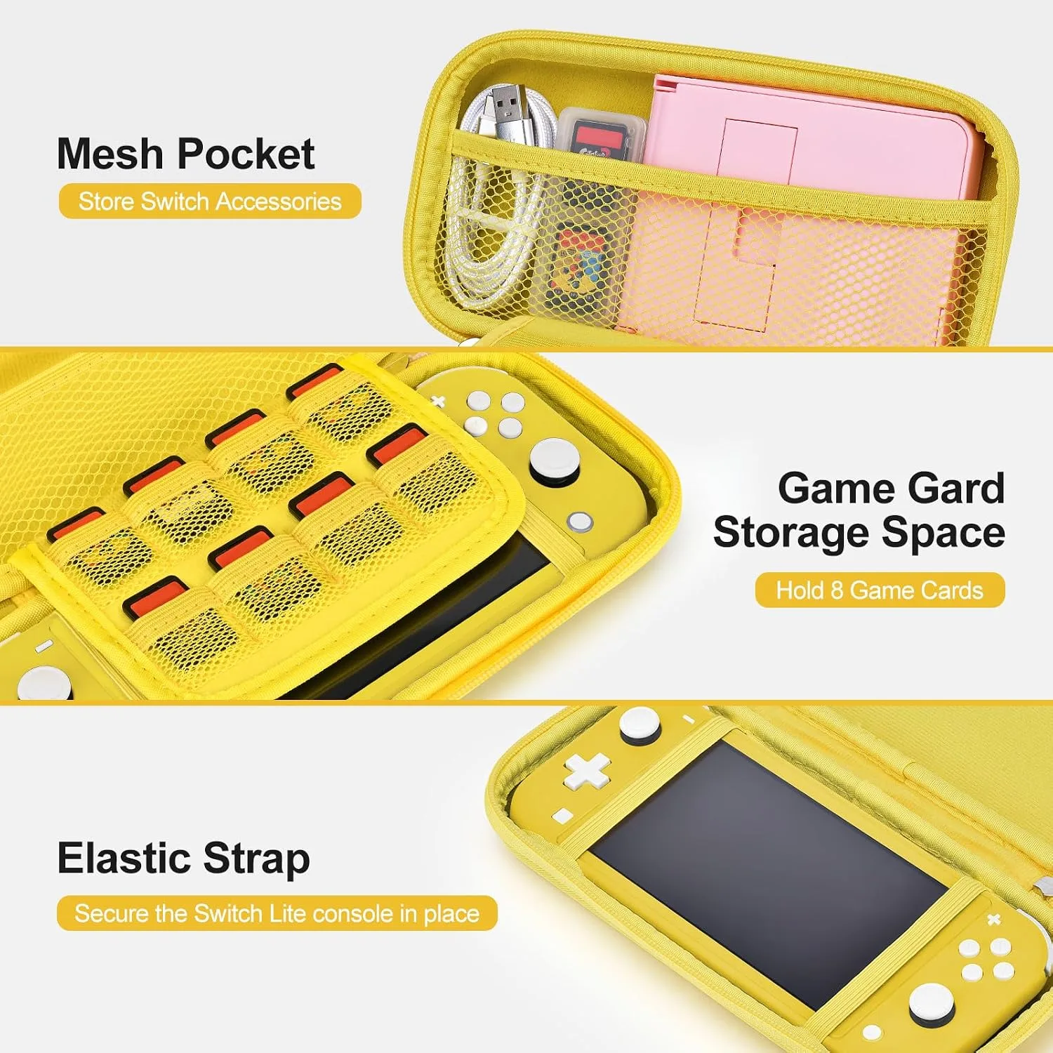 innoAura Switch Lite Case 18-in-1 Accessories Bundle for NS Switch Lite (2019), with Protective Carrying Case, Game Holder, Screen Protector & Cute Thumb Grips, Yellow