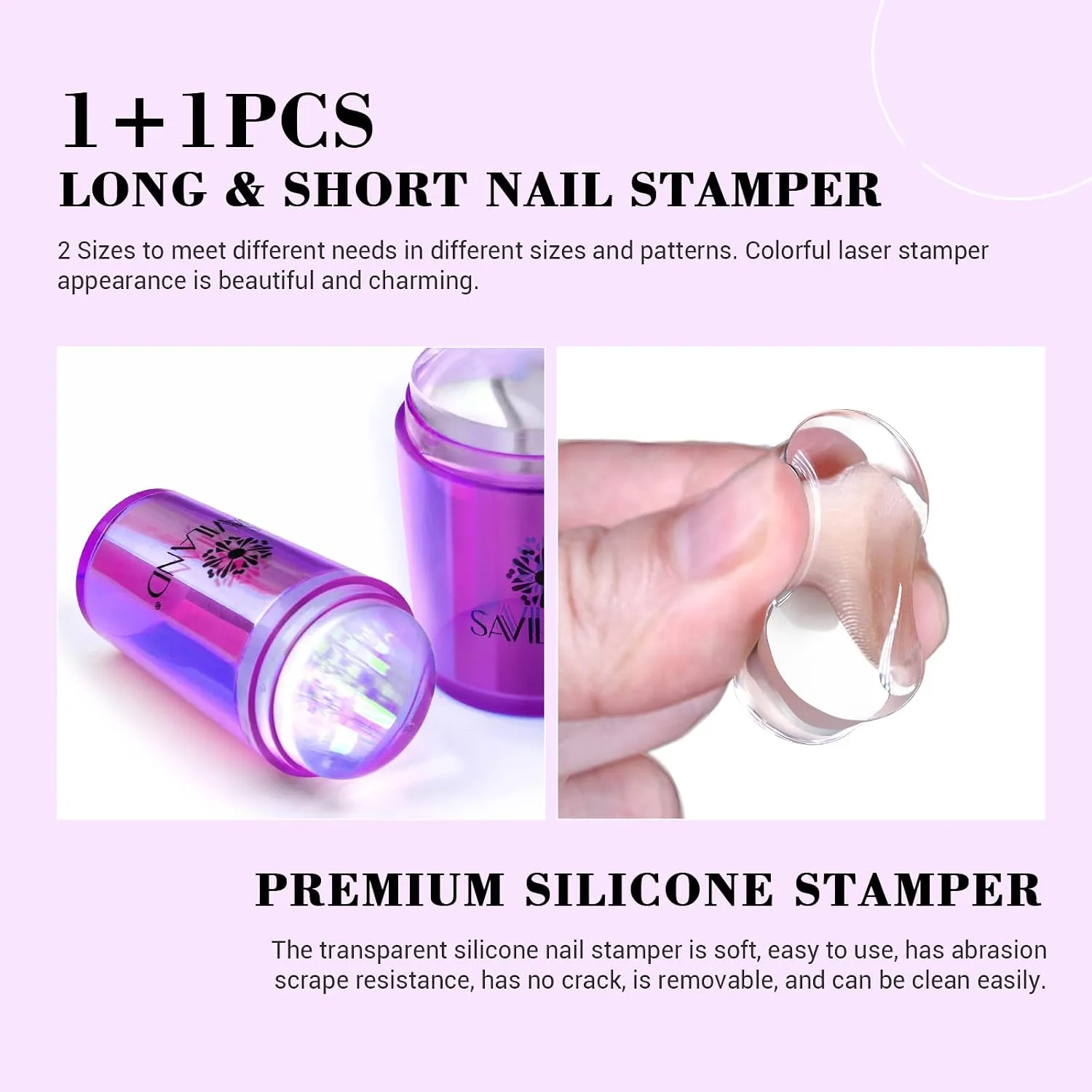 SAVILAND French Tip Tool 4PCS Silicone Nail Stamper Laser Purple