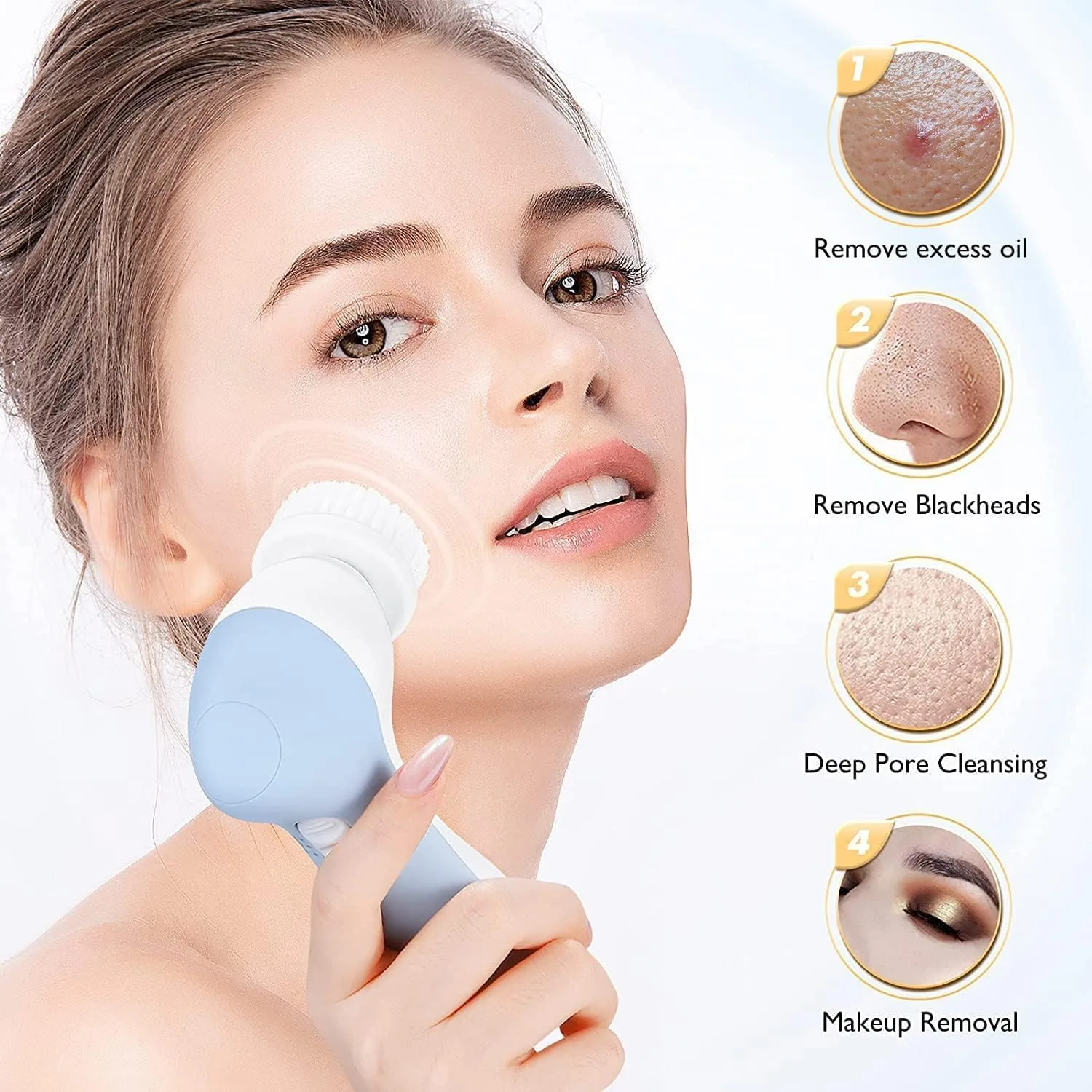 COSLUS Facial Cleansing Brush Face Scrubber, Upgrade Set, Blue