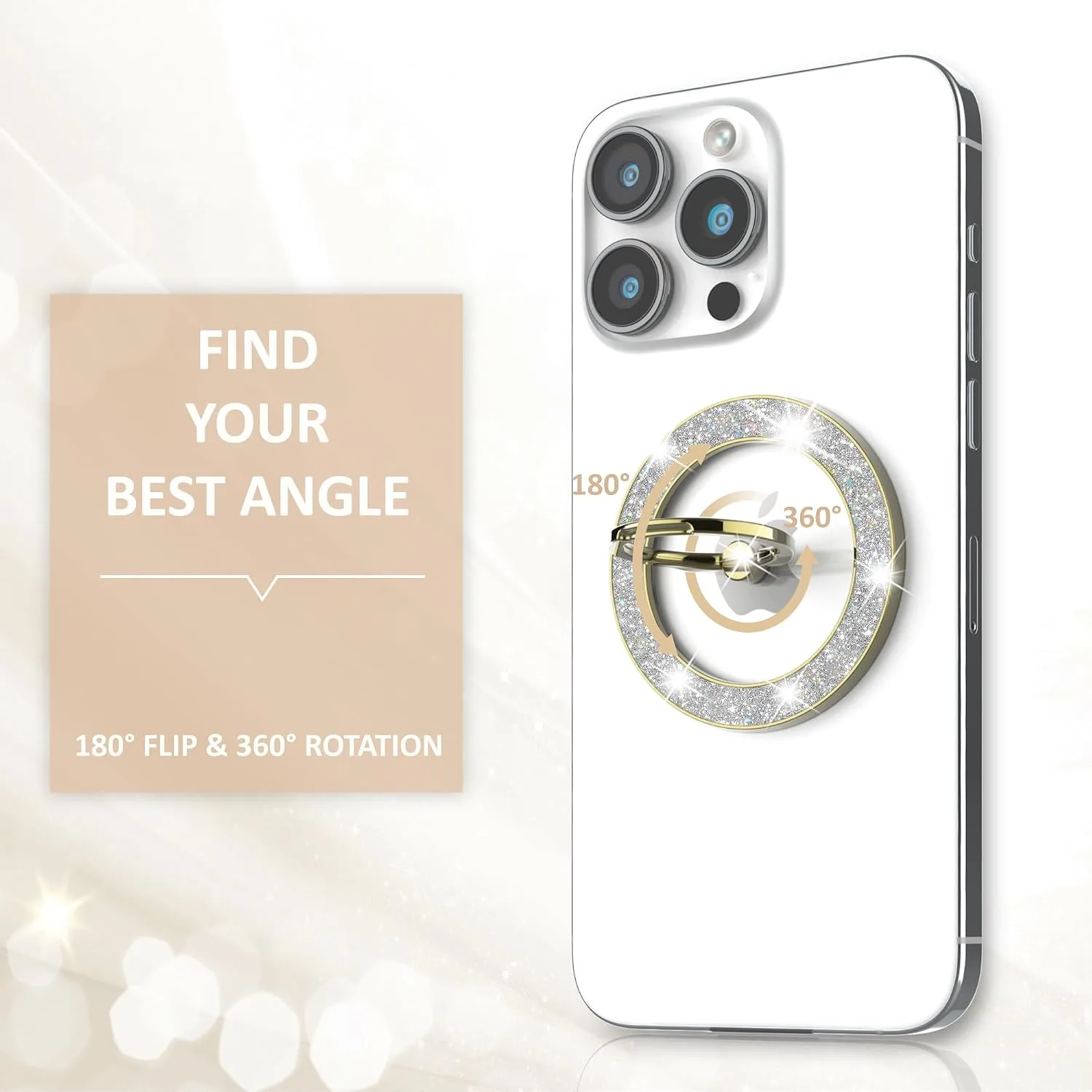 Pikabo Magnetic Phone Ring Holder for MagSafe, Glitter Phone Grip Stand
