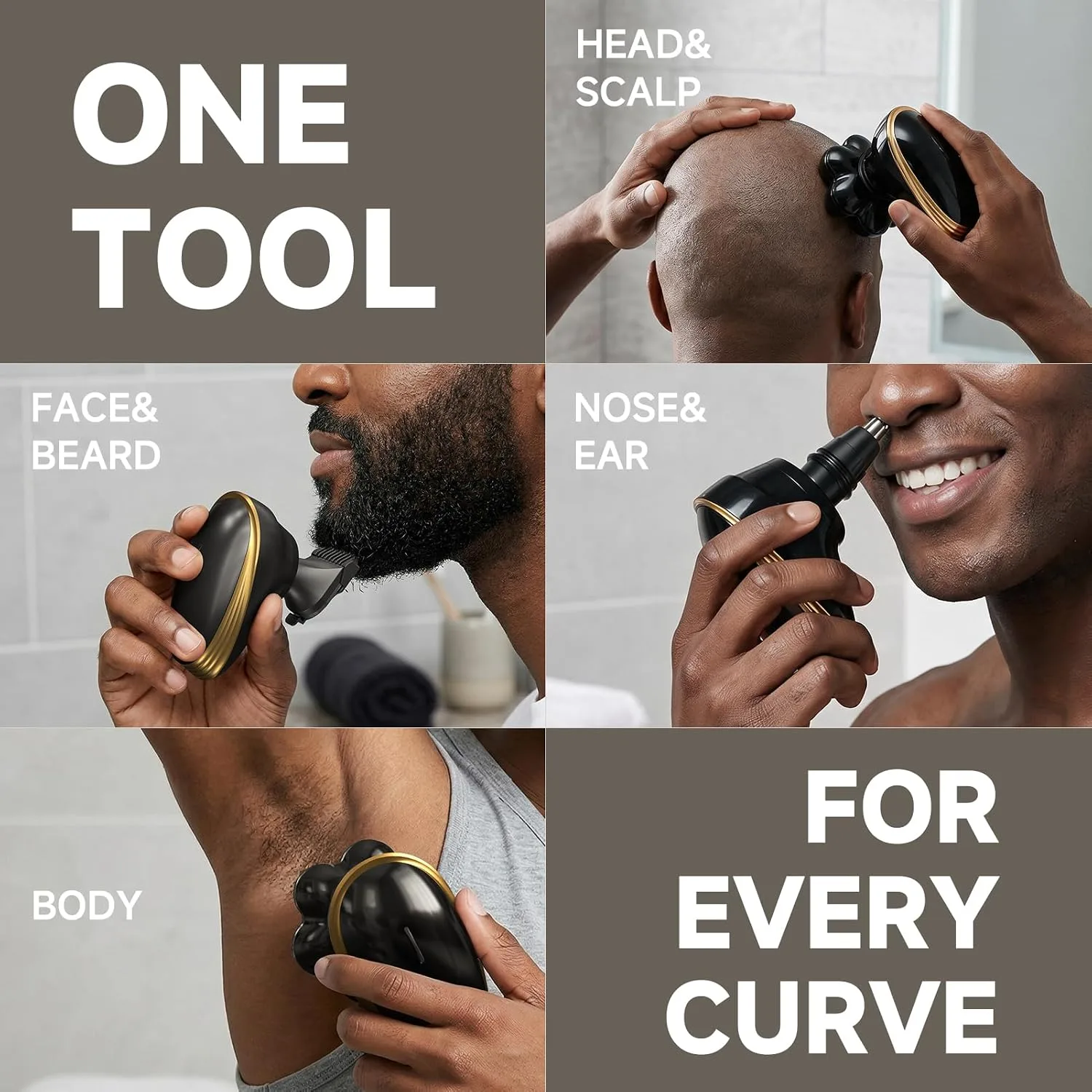 Head Shaver for Bald Men, Electric Shaver 7D Floating Magnetic Head Shaver, 5 in 1 Waterproof Electric Razor for Men IPX7 Wet Dry Beard Trimmer Type-C Fast Charge LED (Black)
