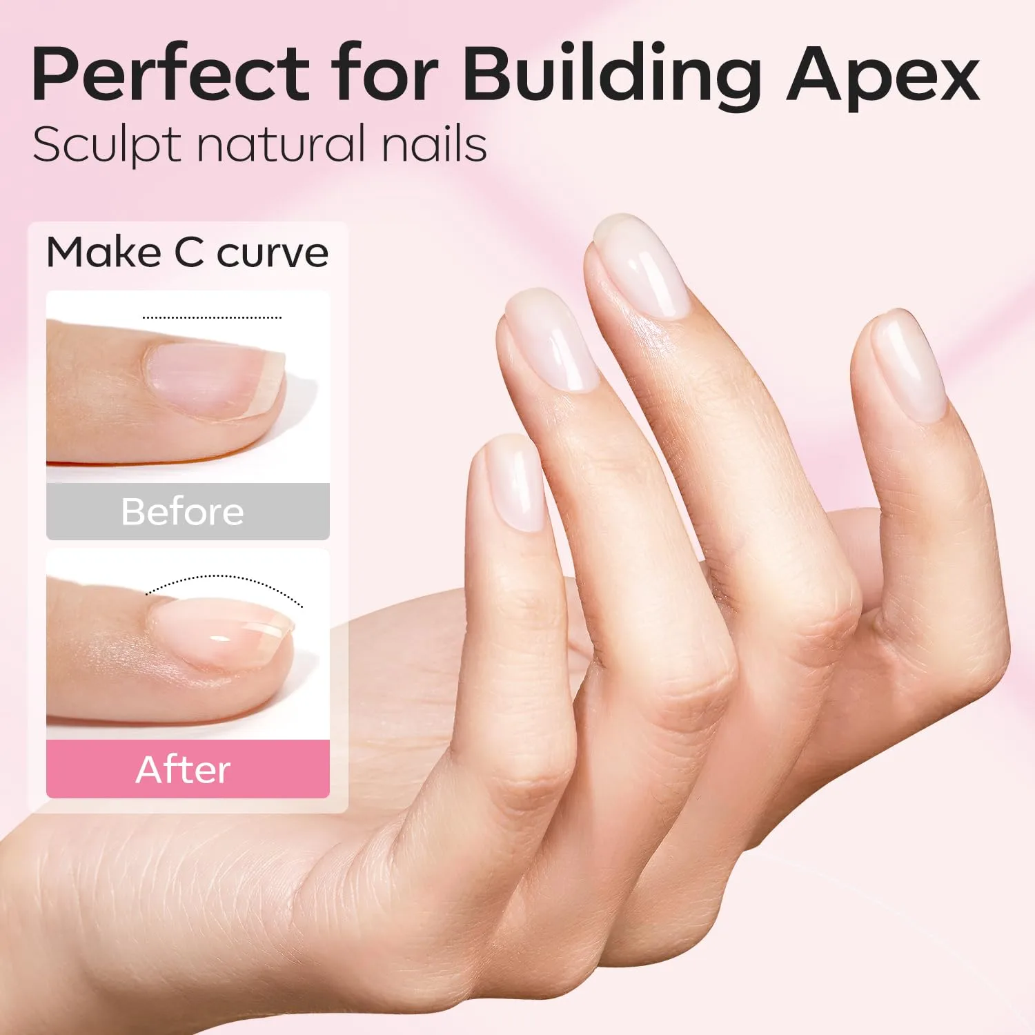 modelones Builder Nail Gel, 2 Pcs Clear and Baby Pink Builder Base Coat