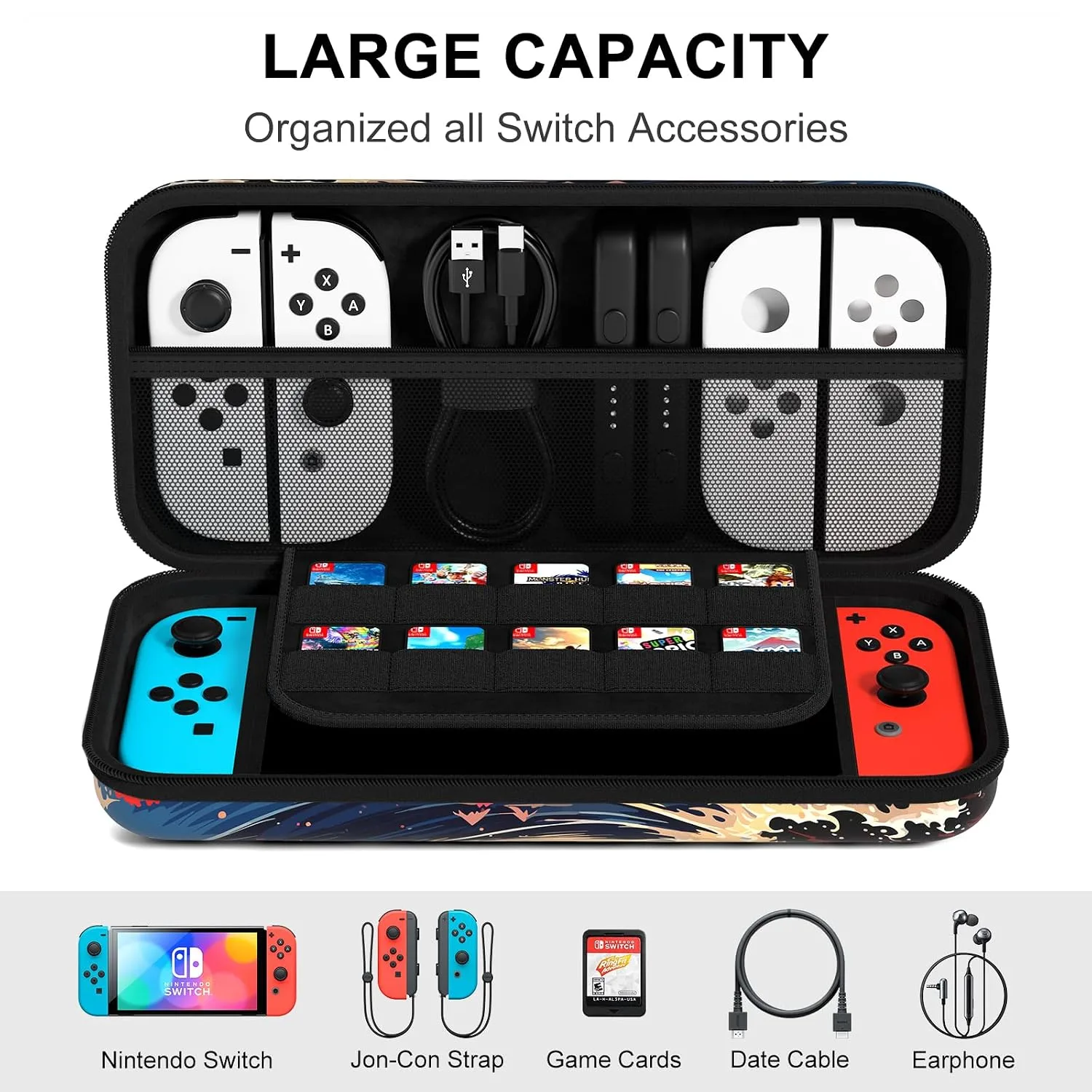NPOOYI Carrying Case for Nintendo Switch OLED 2021/2017, Hard Shell Cover