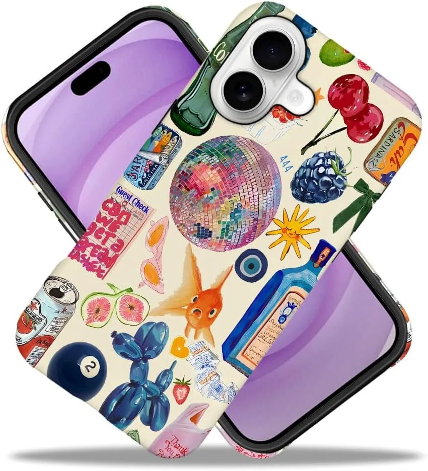 Case Compatible with iPhone 17,Fall Prevention Hybrid 2-Layer Hard Shell Phone Cover for Girls Boys,Collage European Disco