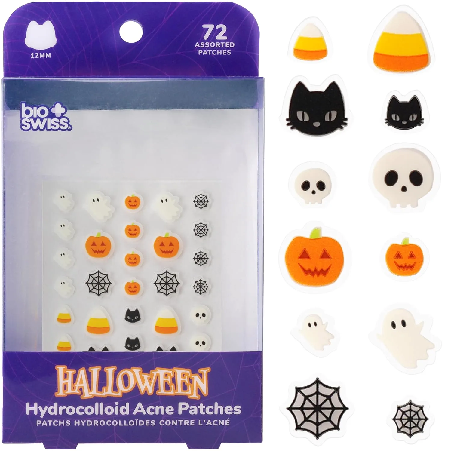 BioSwiss Halloween Pimple Patches, Hydrocolloid Acne Patch for Zits and Blemishes, Face and Skin Stickers, 72 Count