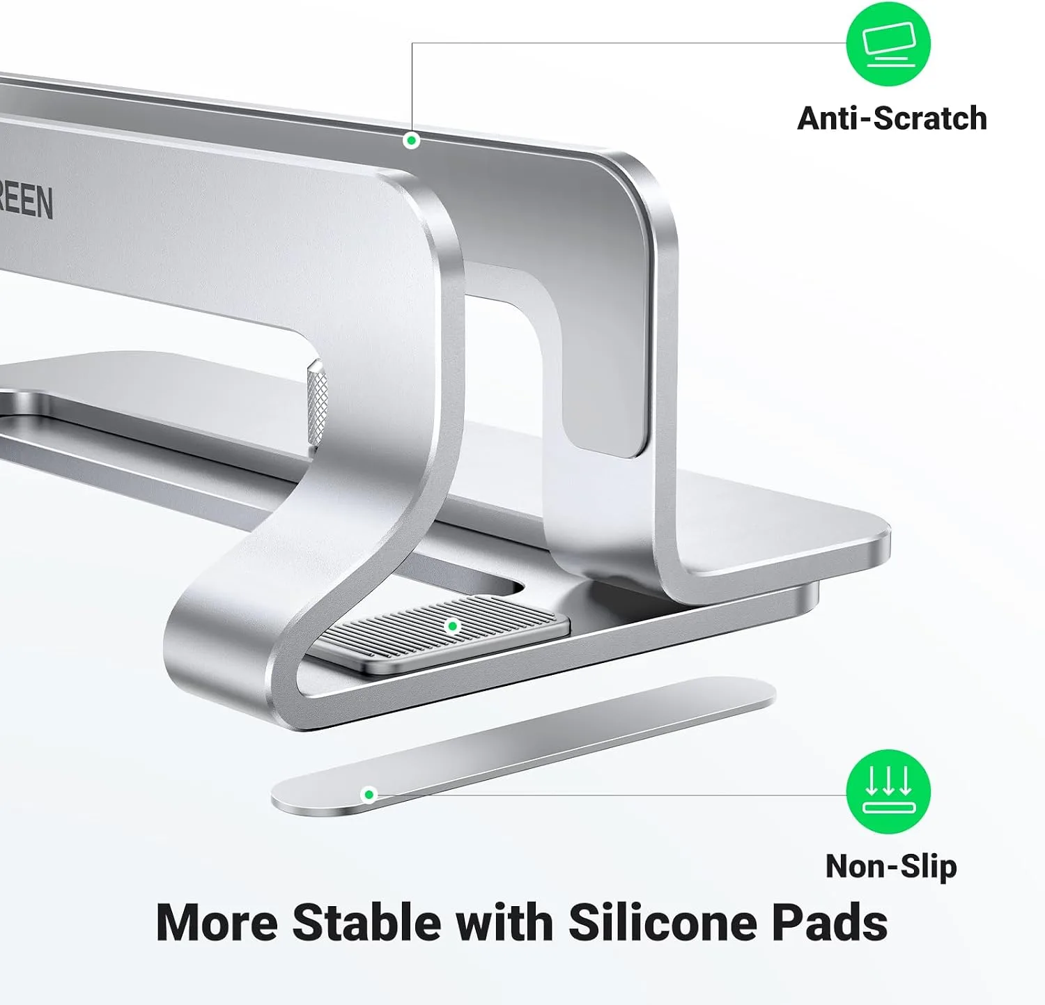 UGREEN Vertical Laptop Stand Holder for Desk Compatible with MacBook Pro, MacBook Air Stand Vertical Aluminum Adjustable for Up to 17.3 Inch Gaming Laptop, Silver