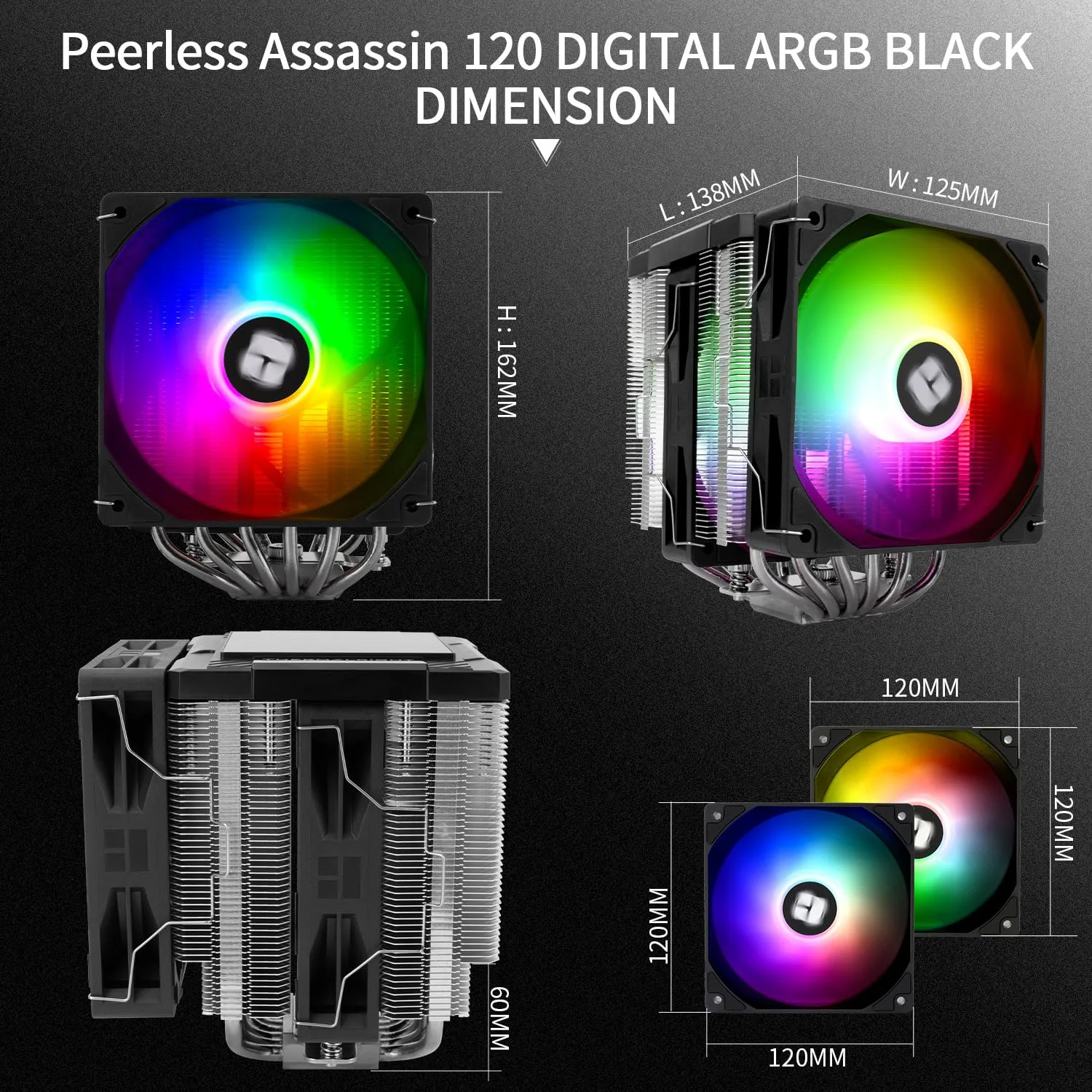 Thermalright Peerless Assassin 120 Digital ARGB Black CPU Cooler Air with 6X6mm Heatpipes, Magnetic Display Board Top Cover,Heatsink CPU Cooler, for AM4/AM5 and Intel lga1700/1851/1150/1151/1200