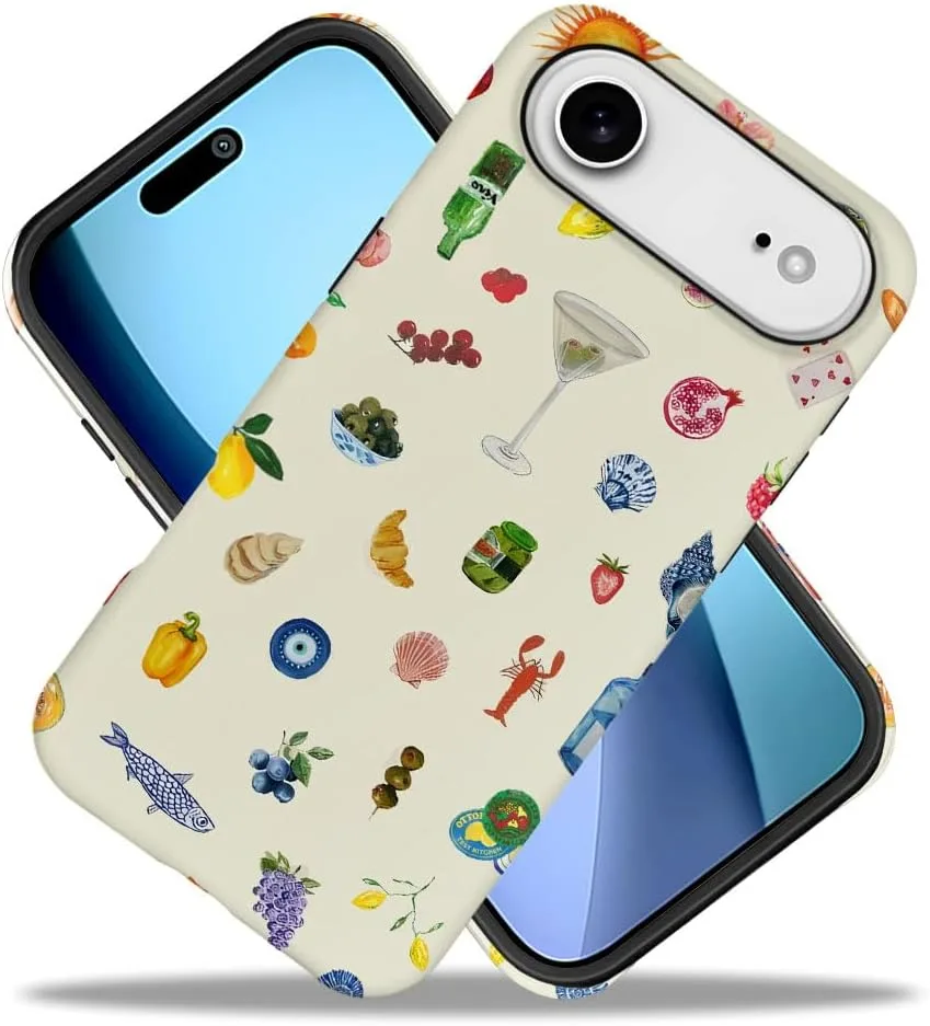 Case Compatible with iPhone 17 Air,Fall Prevention Hybrid 2-Layer Hard Shell Phone Cover for Girls Boys,Aesthetic Fruit Lily Flower Fish