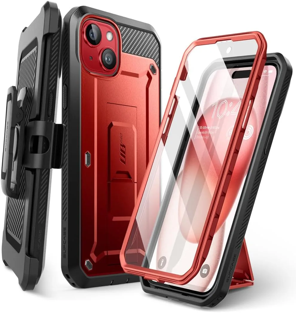 SUPCASE for iPhone 15 Case with Kickstand & Screen Protector, Red