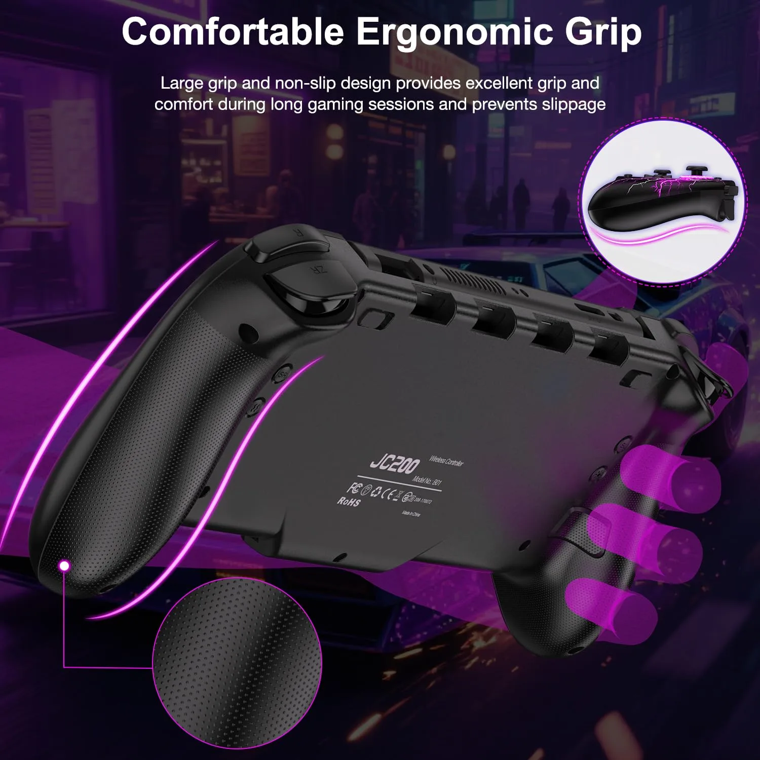 Spican Switch Controllers for Nintendo Switch/Switch OLED, Hall Effect Switch Wireless Pro Controller One-Piece Joypad, Full-Size Handheld Mode Controller with 17 RGB Light/Battery/Turbo/Macro/4 Game Slot
