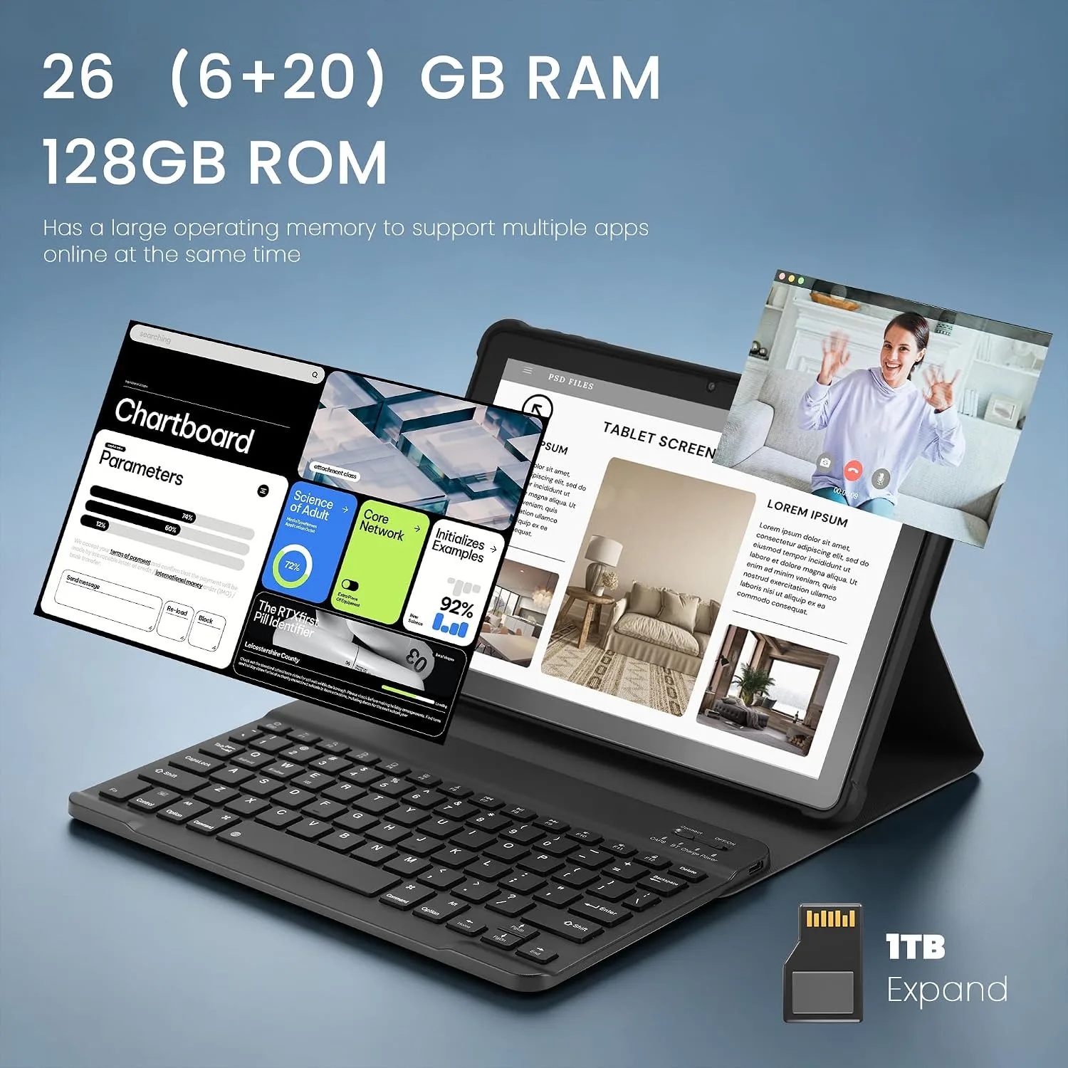Android 16 Tablet, 10.1" HD IPS, 26GB RAM, 128GB ROM, WiFi 6, BT 5.4, Black