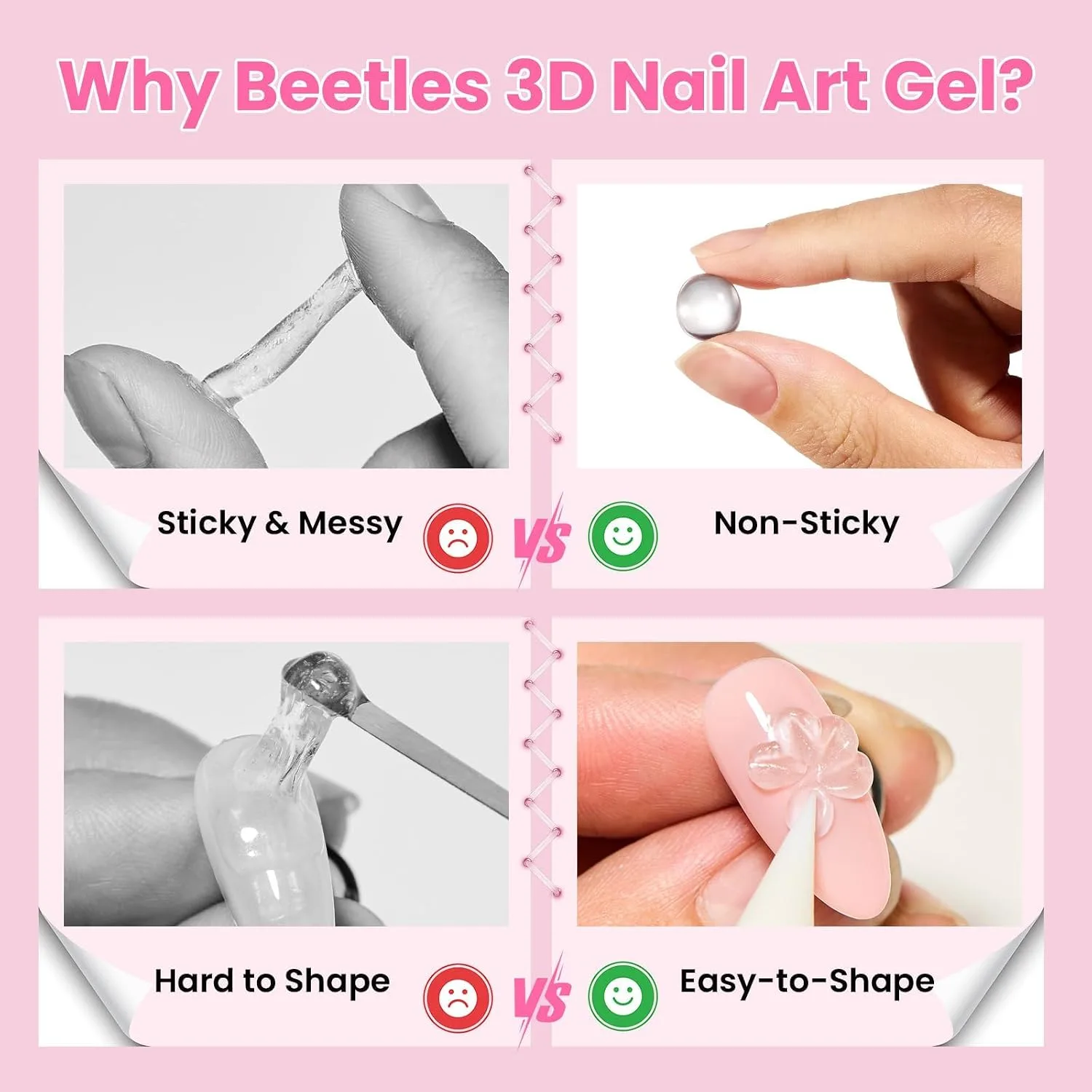 Beetles 3D Gel Nail Art & 3D Mold, 2 Pcs Clear & Pink with Sculpting Pen