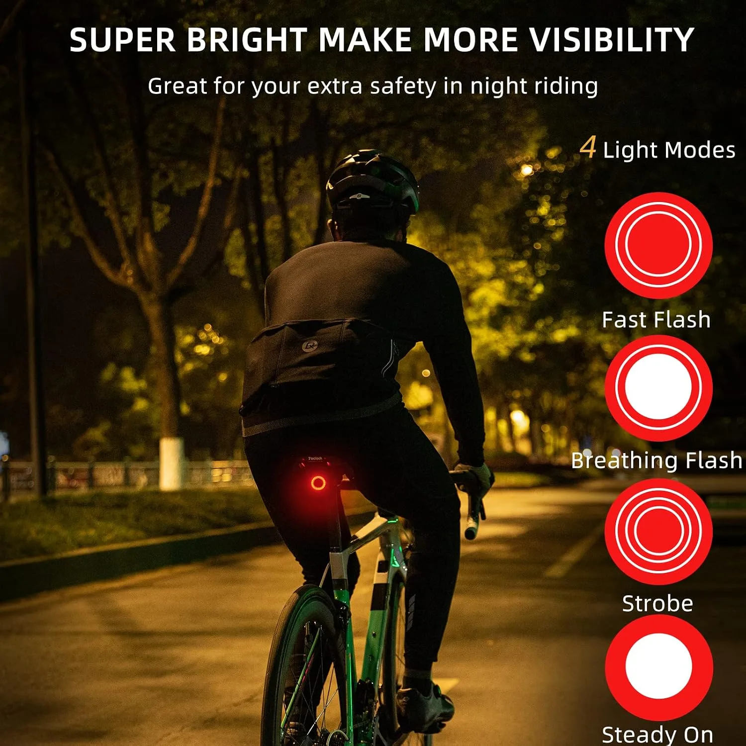ROCKBROS Smart Bike Light with Brake Sensor, Rechargeable Rear Tail Light