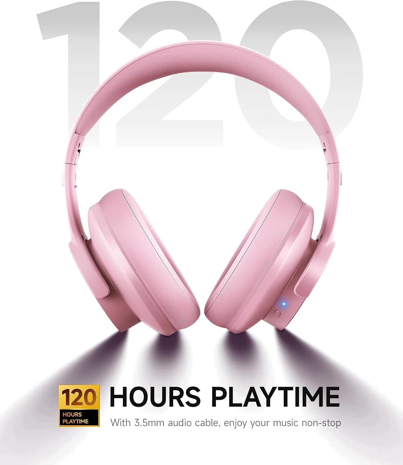 Picun B8 Wireless Bluetooth Headphones, 120H Playtime, 3EQ Modes, Pink