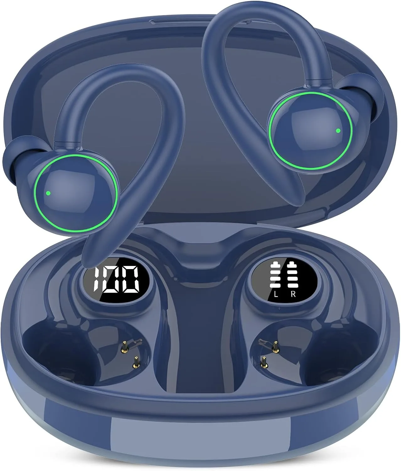 Wireless Earbuds, Bluetooth 5.4 Headphones Sport, Over Ear Buds With ENC Noise Cancelling Mic, 48H, Wireless Earphone With Earhooks, Stereo Deep Bass, IP7 Waterproof Headset for Workout Running, Blue