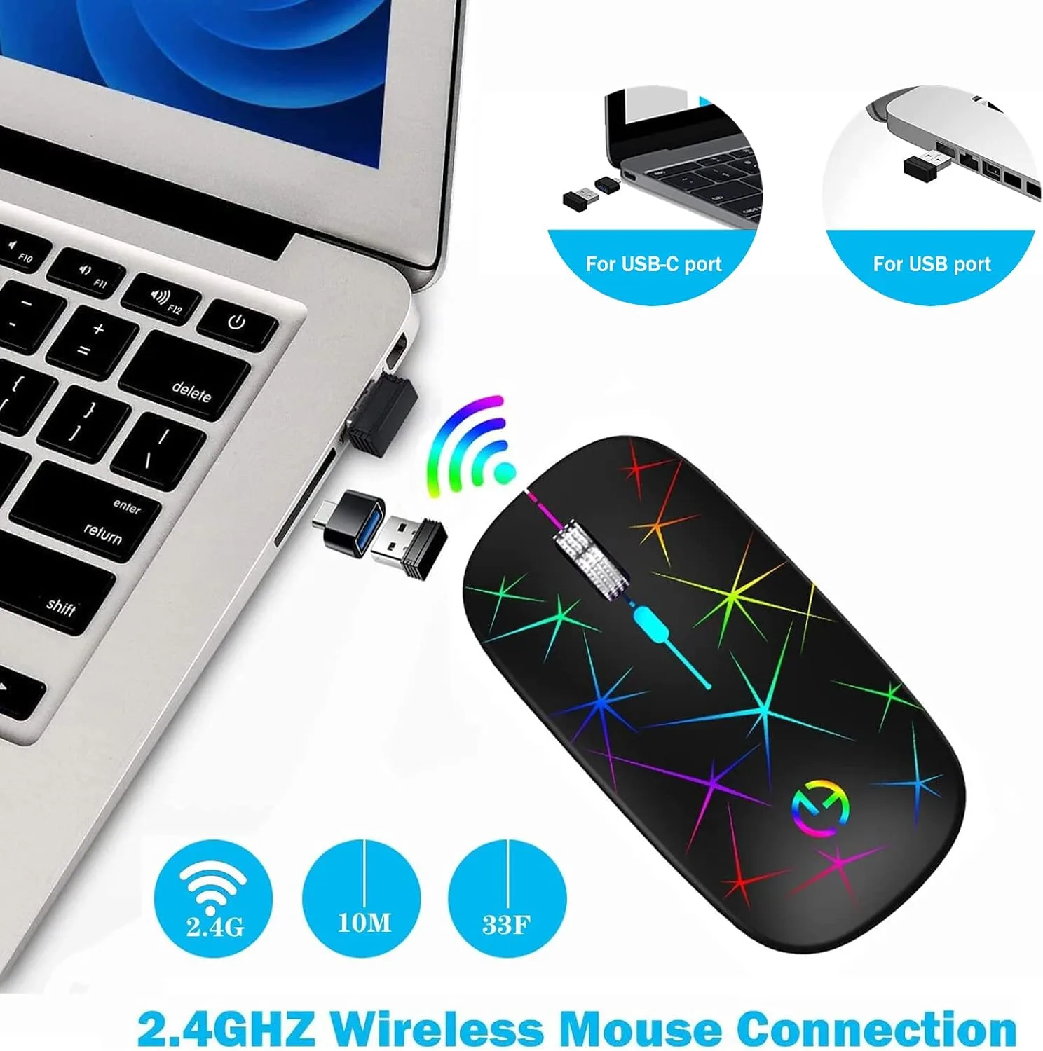 TaIYanG Wireless Mouse, 2.4G Slim Rechargeable Bluetooth Mouse for Laptop