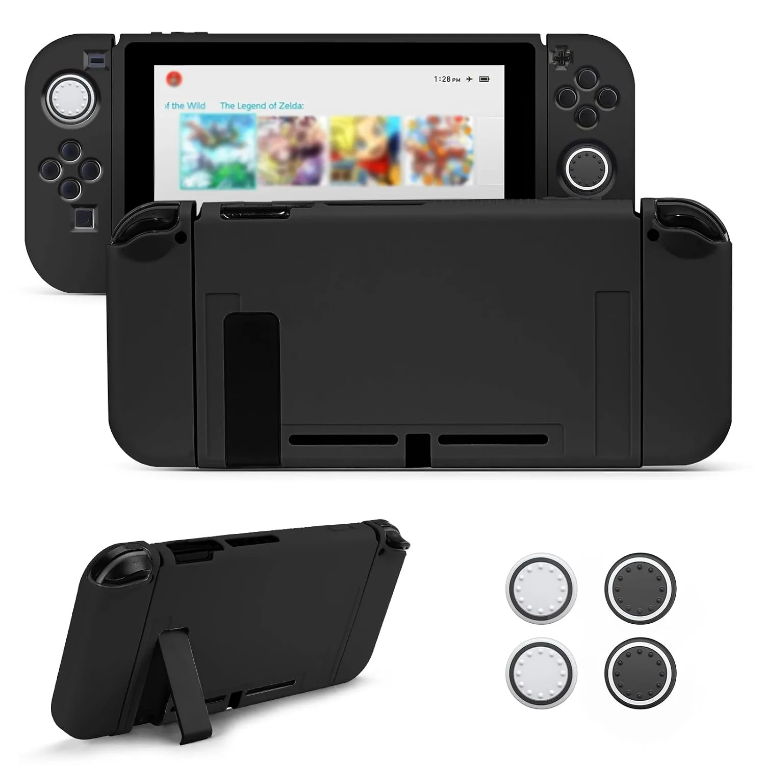 Funda Protectora Jingdu para Nintendo Switch 2017 TPU Negra con 4 Tapas para Joystick