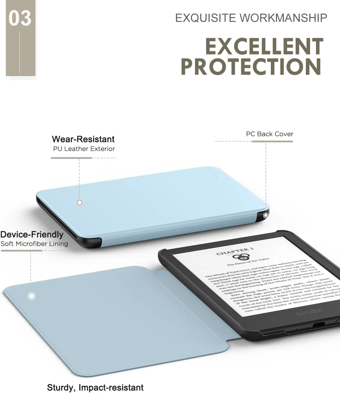 MoKo Case for 6" Amazon Kindle Basic 11th Gen 2024/2022, Sky Blue