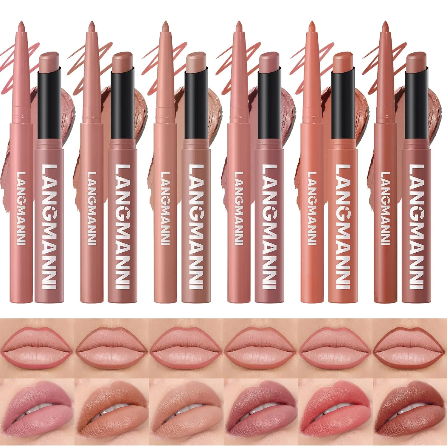 12Pcs Matte Lipstick and Lip Liner Set, Lip Makeup Combo (Nudes Set)
