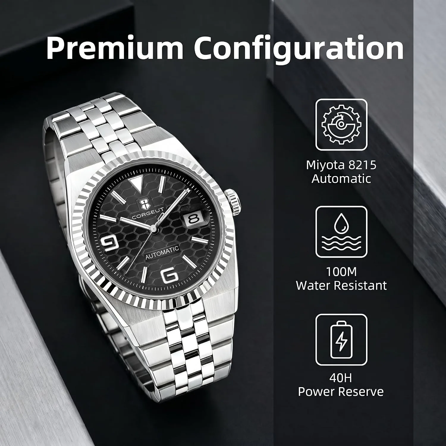Corgeut Automatic Diver Watch for Men - 40mm Sapphire Crystal, 100M Water Resistant, Luminous Honeycomb Dial, Japanese Mechanical Movement, Stainless Steel