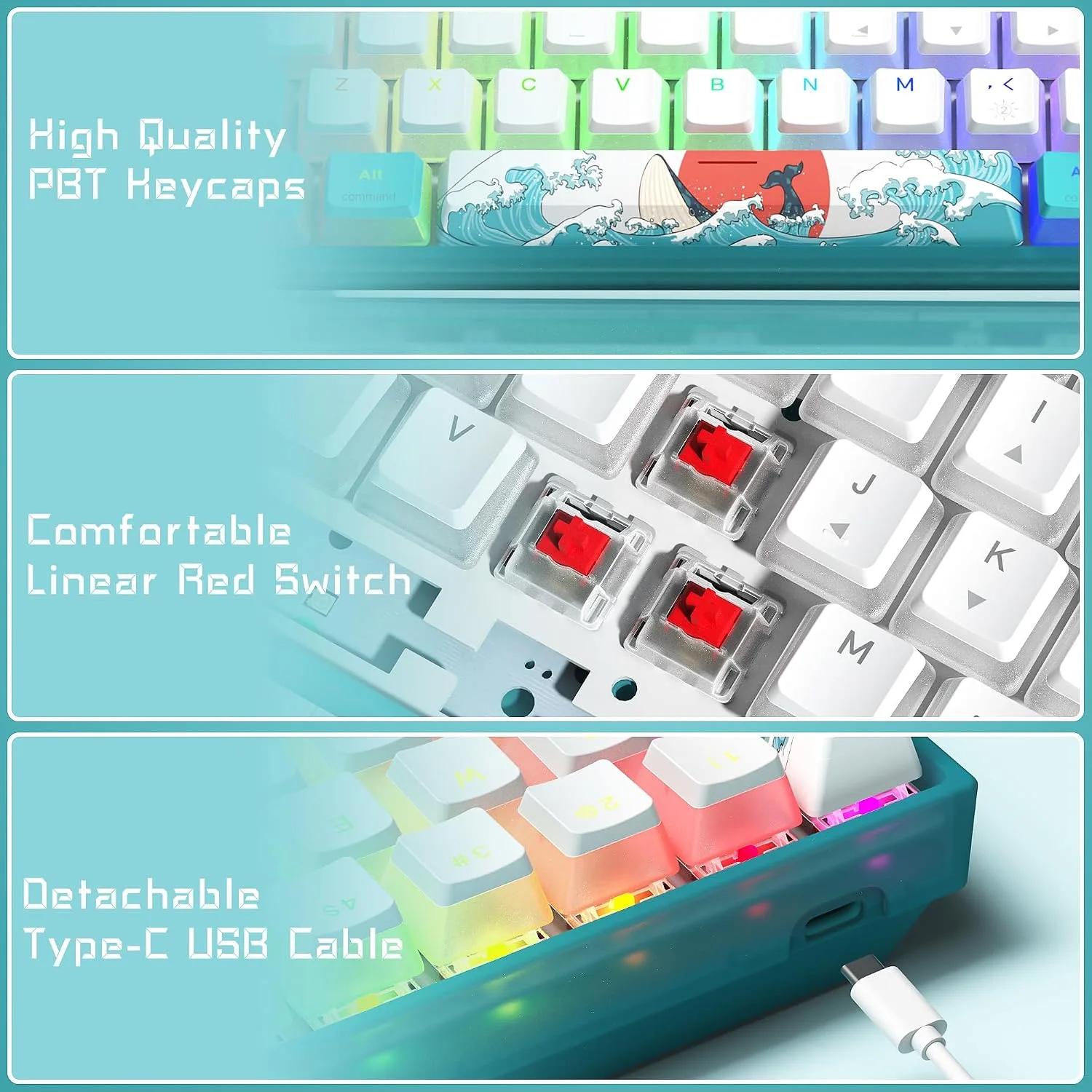 Womier 60% Percent Keyboard Gaming, Creamy Mechanical Wired Keyboard Anime