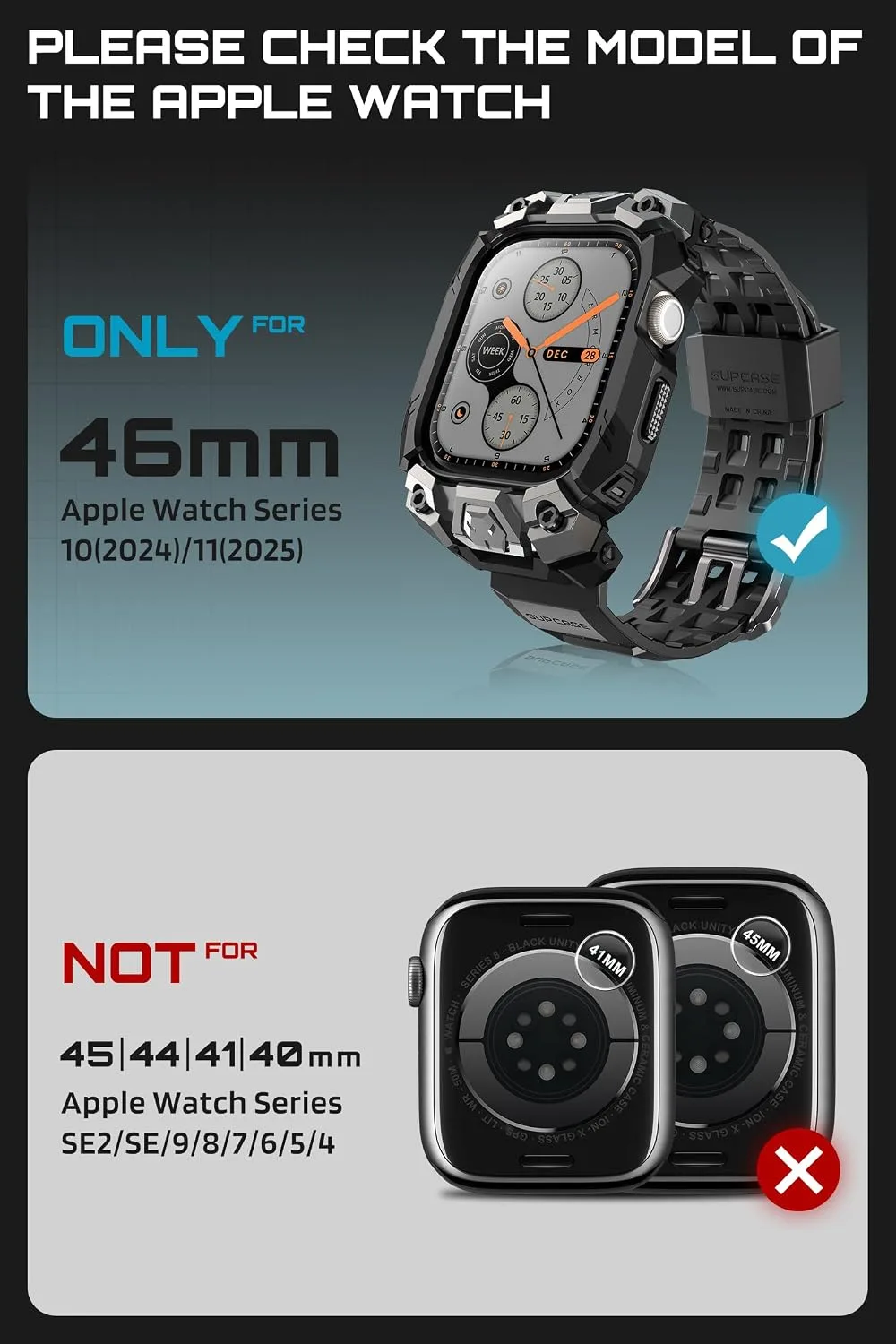 SUPCASE for Apple Watch Series 11/10 Case 46mm with Adjustable Band, Black