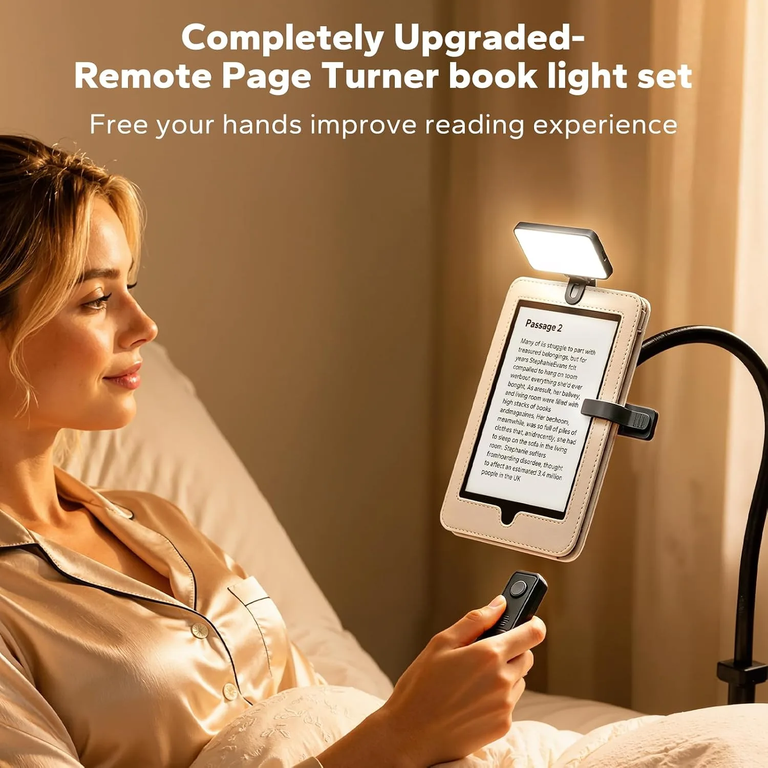 (Fit All Cases) Page Turner for Kindle,Portable Selfie Light,Reading Timer Tracker,Book Light for Kindle,iPad,iOS Android. Clicker for Kindle for Camera Video Recording and Selfie Shutter(K3-Black)