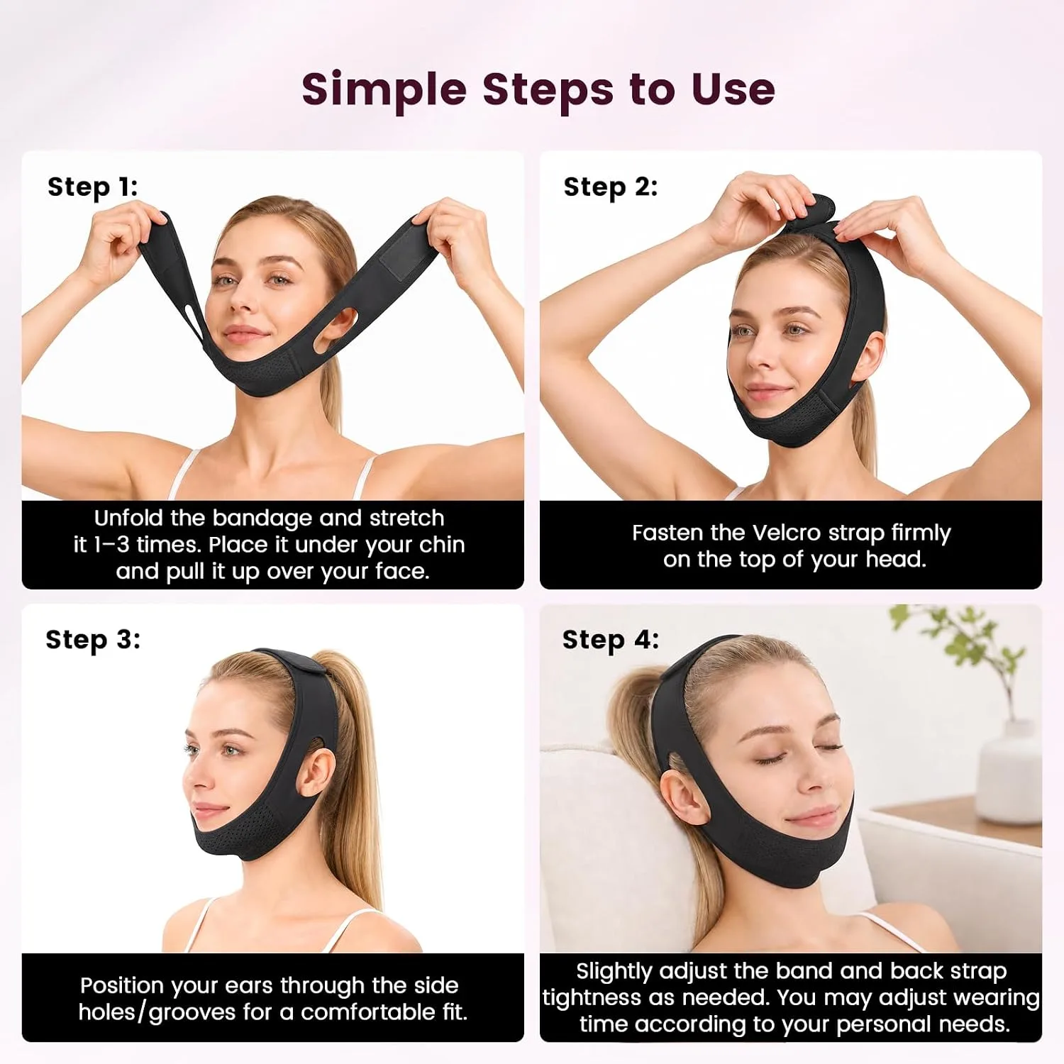 Reusable V Line Lifting Mask for Double Chin Reducer,chin strap for sleeping,jaw exerciser,Face Lift Belt Prevent Sagging,Black