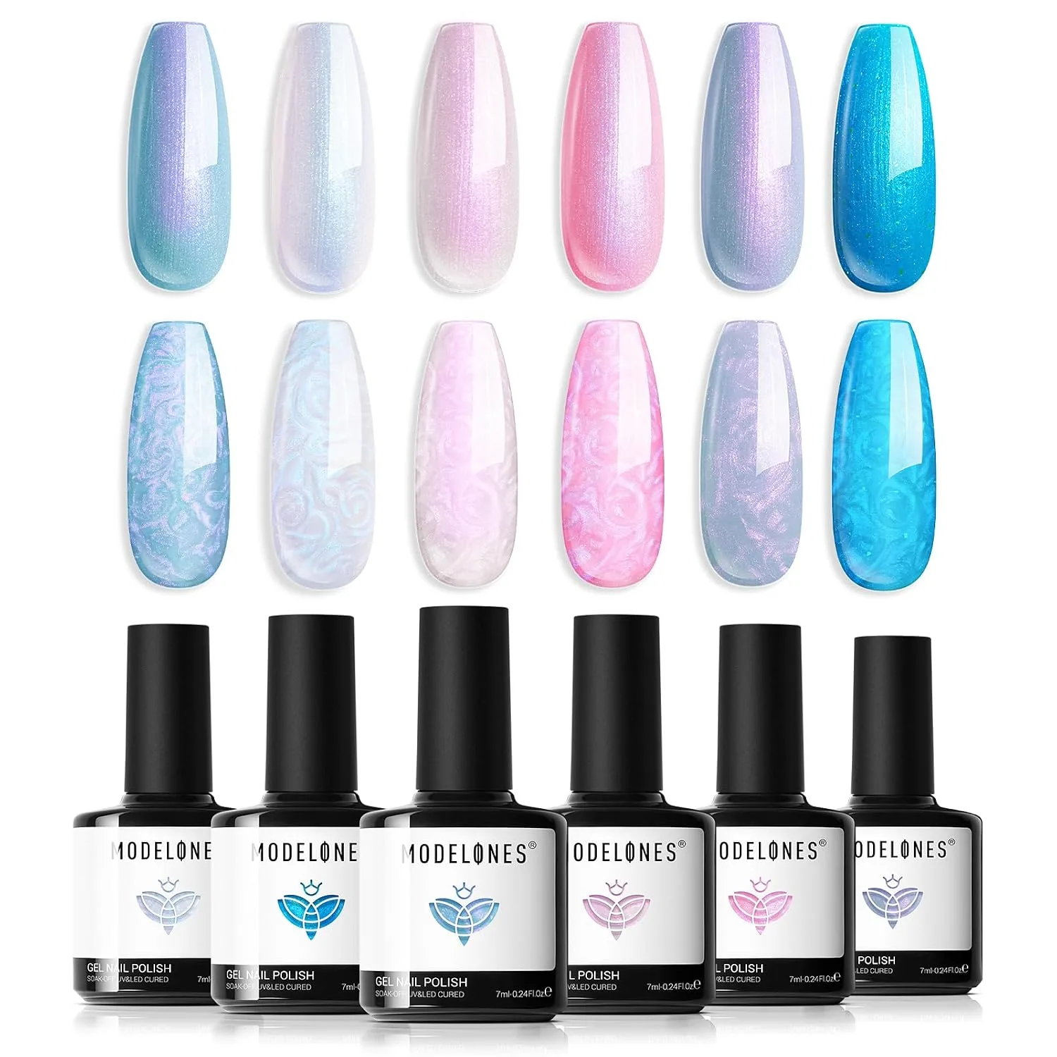 modelones Gel Nail Polish Set Glitter 6Colors Pearl Pink Blue White