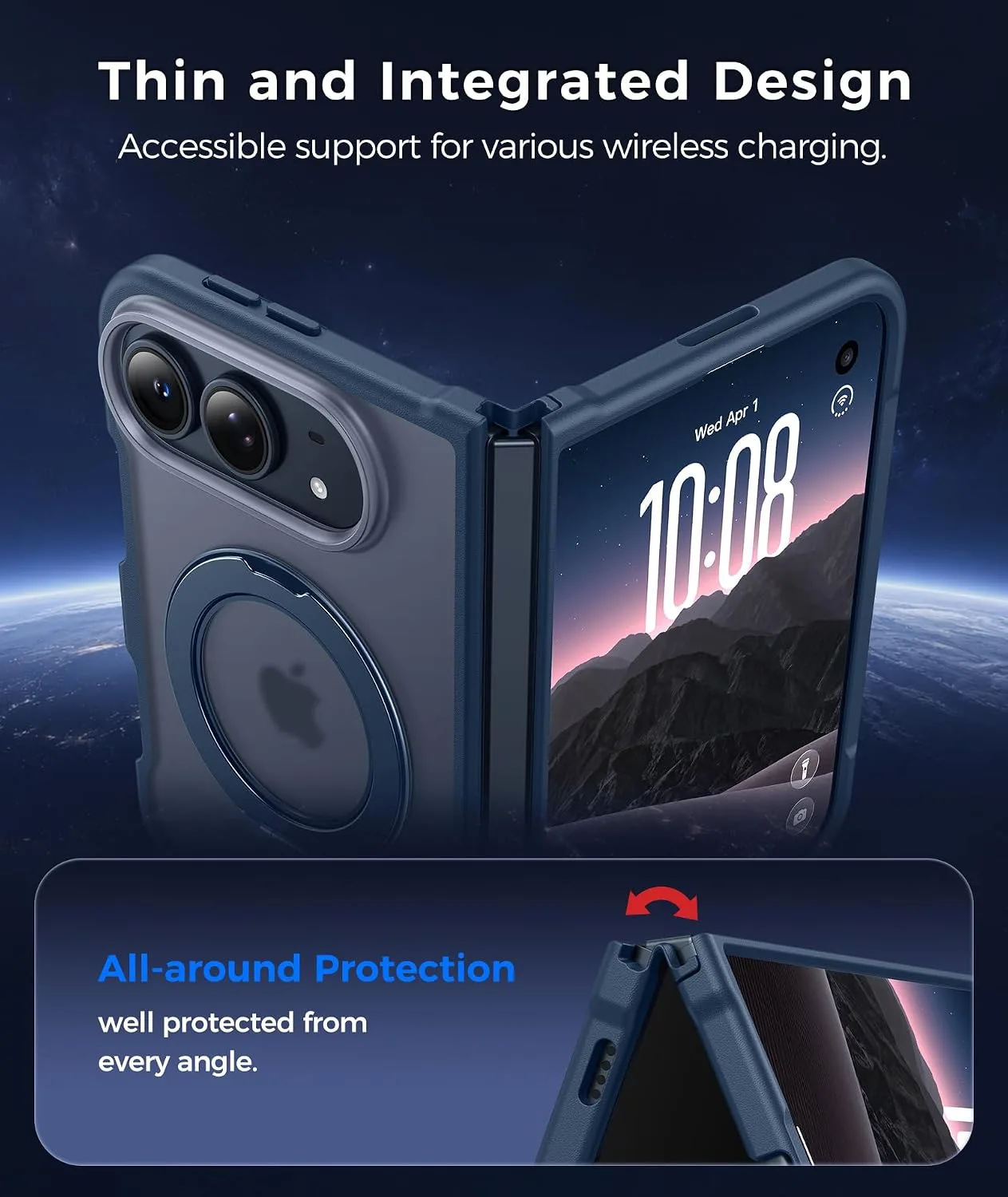 FNTCASE for iPhone Duo Case with 360 Spin Magnetic Stand Deep Blue