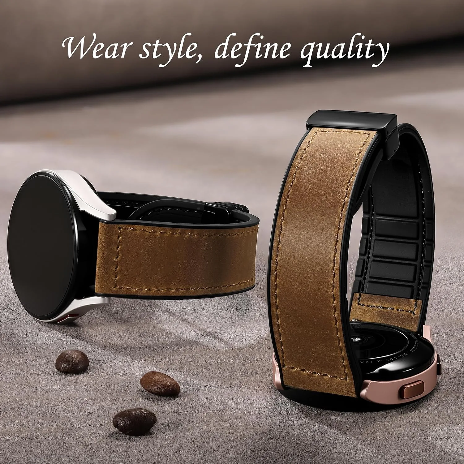 Charlam Magnetic Leather Bands Compatible with Samsung Galaxy Watch 7 Band 6 5 4 FE Active 2 40mm 44mm/Watch 6/4 Classic/Watch 5 Pro/3, 20mm Genuine Leather Straps for Samsung Watch Bands Men Women