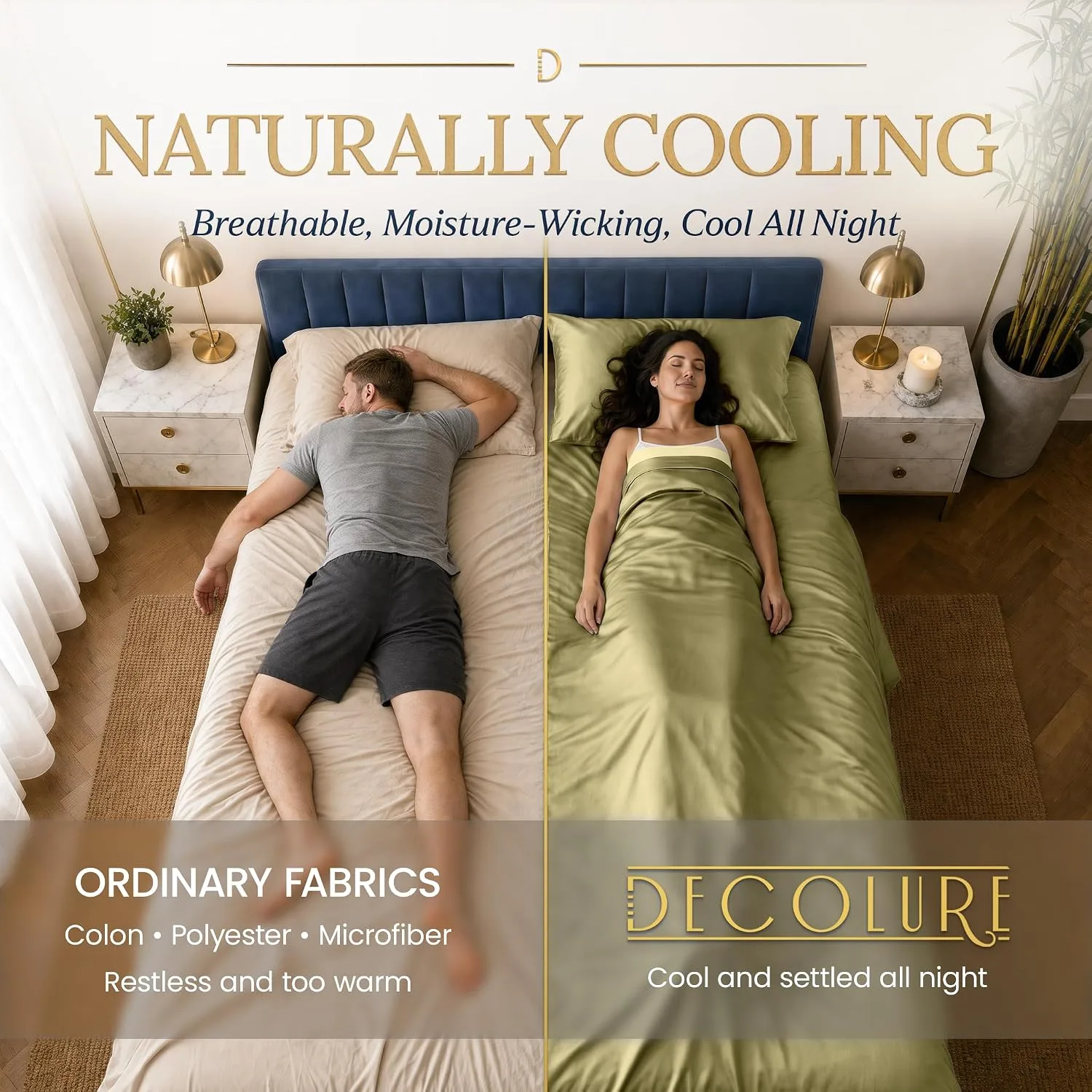 DECOLURE 100% Viscose from Bamboo Sheets Twin Size | 3 Pc Cooling Bed Set