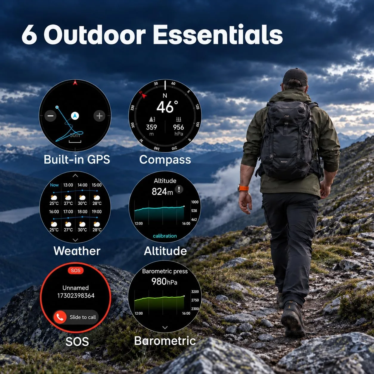 WalkerFit M6 GPS Rugged Smart Watch for Men, 50mm, MIL-STD-810H Tested