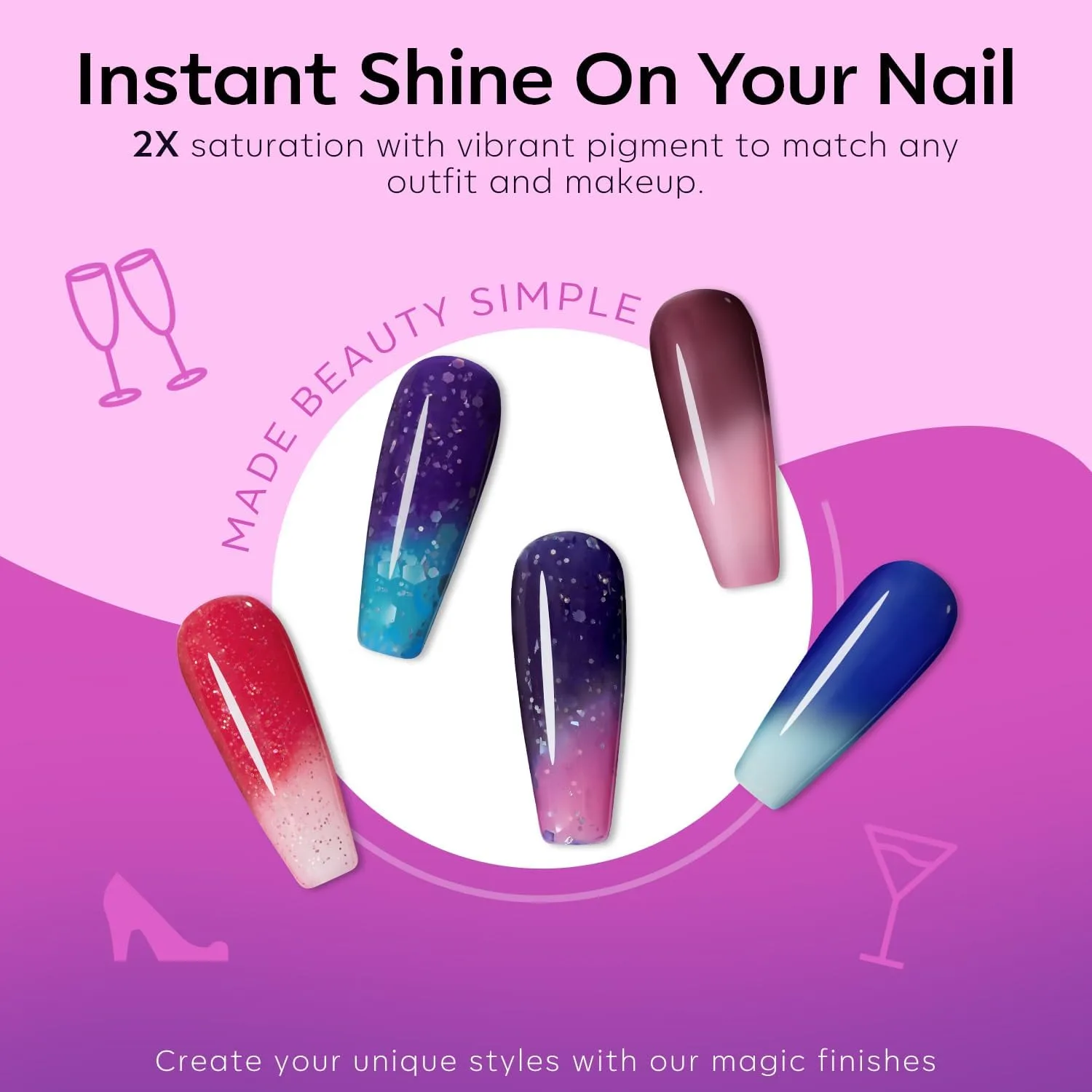 modelones Color Changing Nail Polish Set, 6 Colors Pink Blue Purple Neon