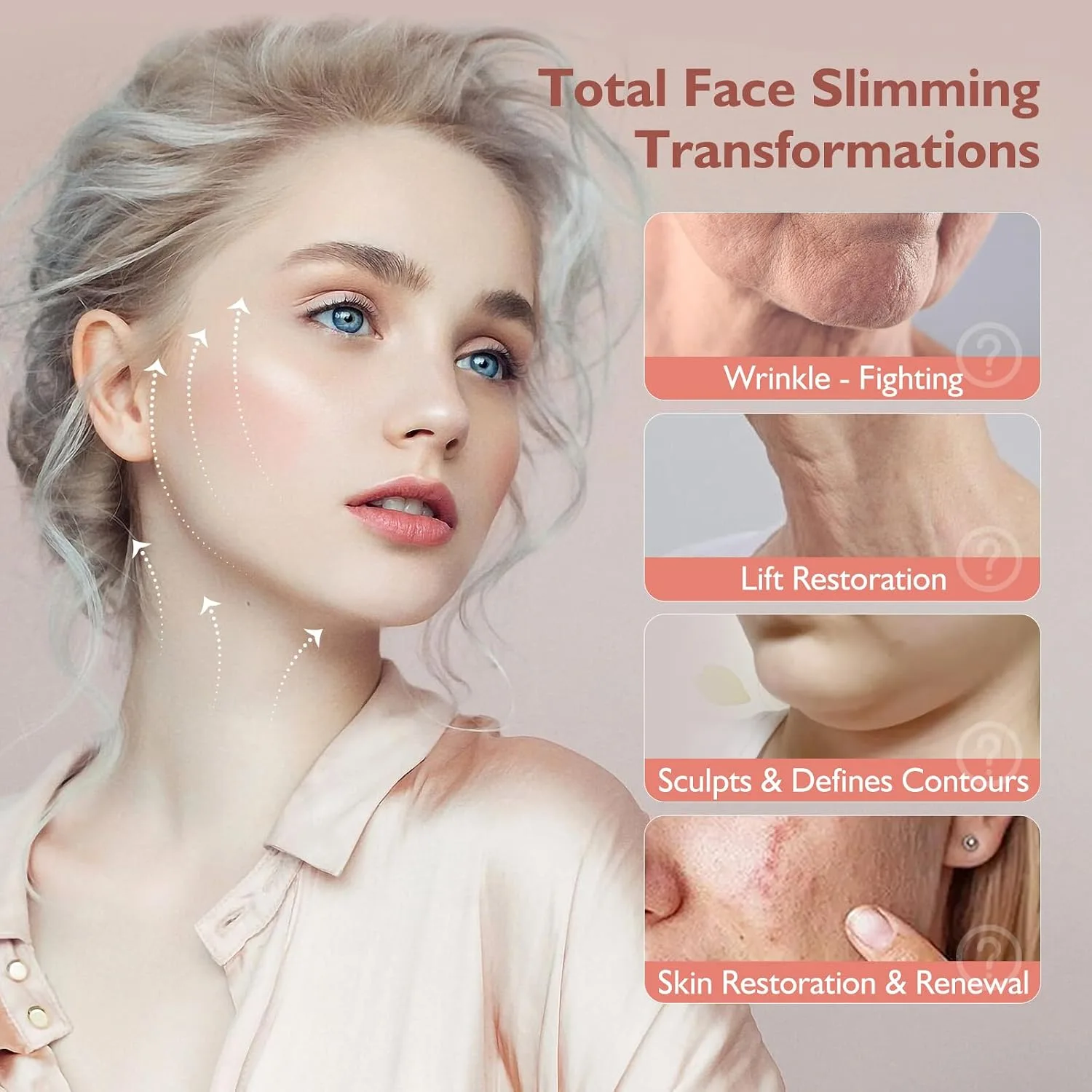 Jawline Shaper Chin Strap for Sleeping, Reusable V-Line Mask for Women Face Lifting Made w/Electric-Hot-Press Tech for Skin-Friendly & Breathable Cooling Fabric (Pink, Extra Large)