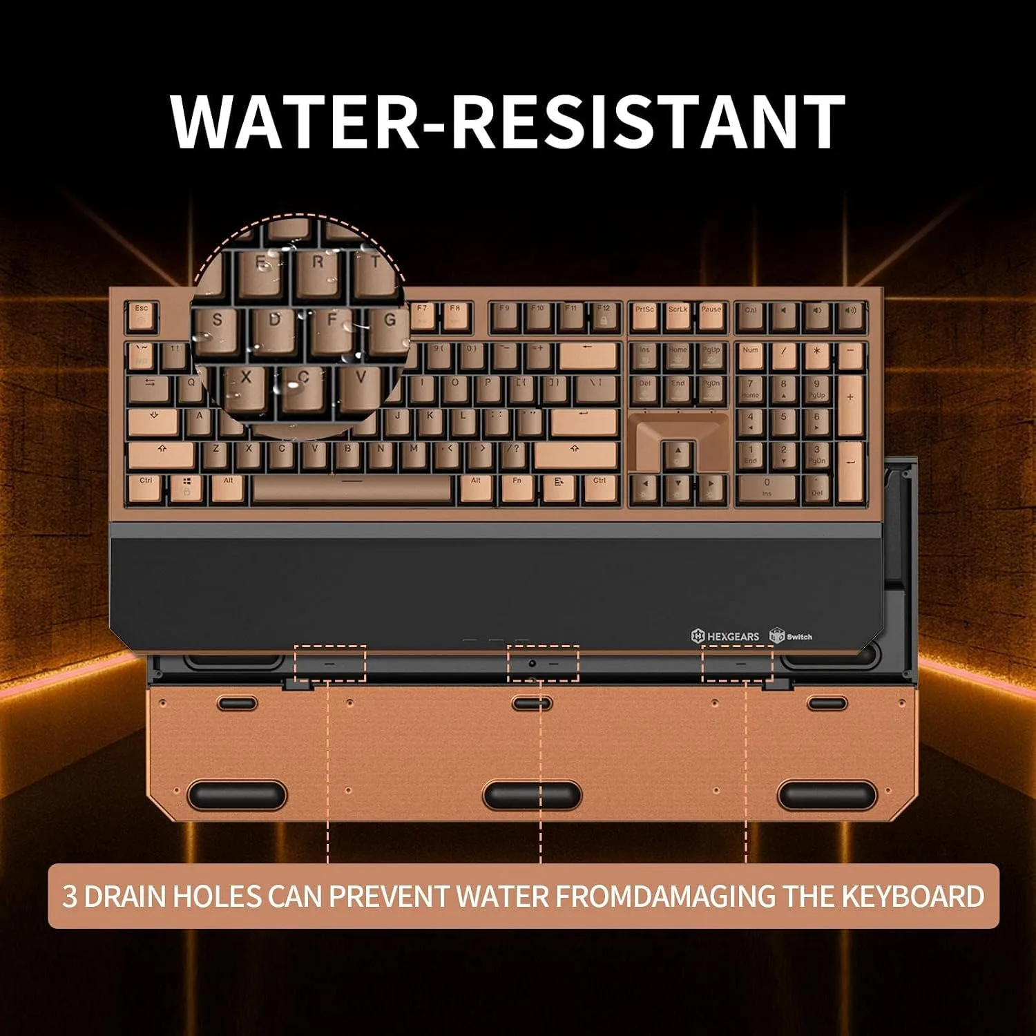 Hexgears X5 Wireless Mechanical Keyboard Full Size 108 Keys, Kailh Box 3.0 Linear Switch, Ergonomic, N-Key Rollover, Backlit Gaming Keyboard with Wrist Rest (Coffee)