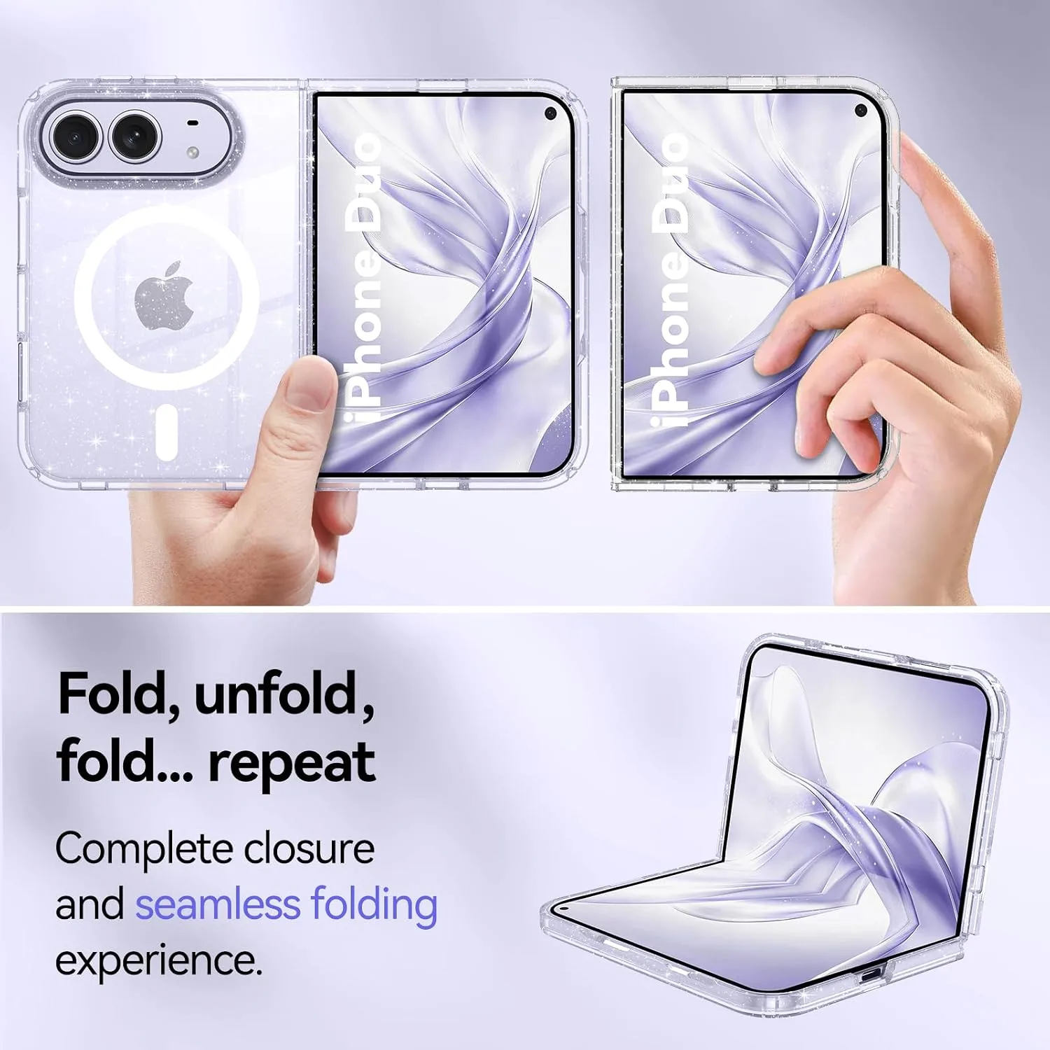 BENTOBEN Magnetic for iPhone Duo Case 2026, Clear Crystal Glitter Bling Phone Case iPhone Duo [Compatible with MagSafe] Shockproof Sparkly Cute Women Girls Cover for iPhone Duo, Clear Glitter