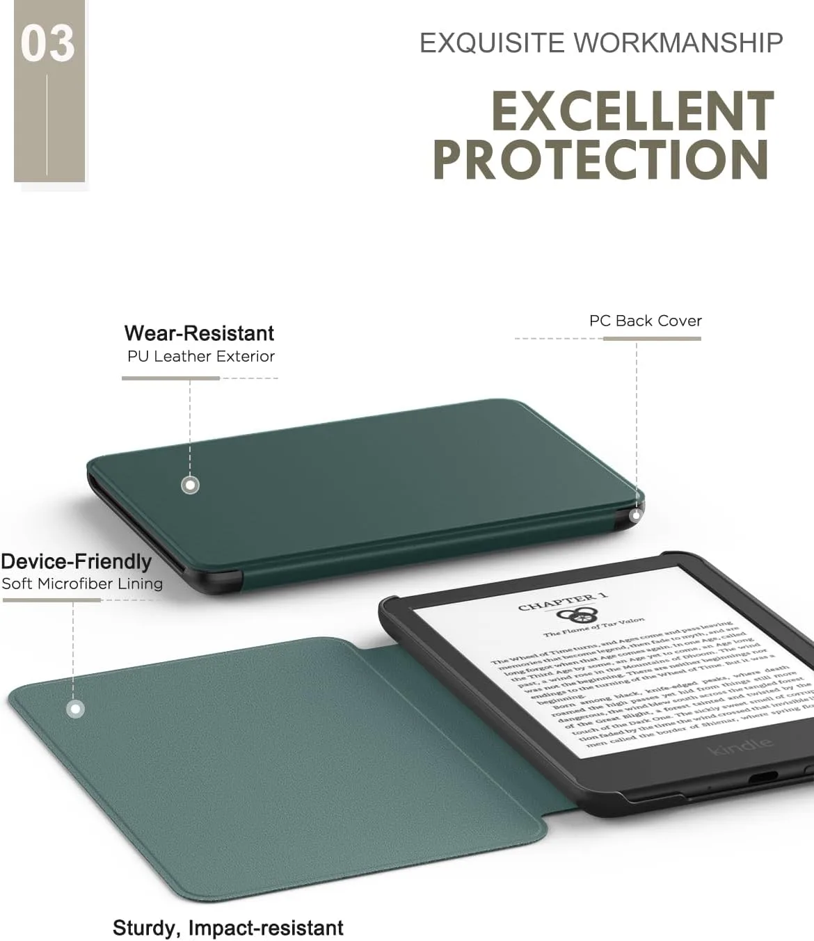 MoKo Case for 6" Amazon Kindle Basic 11th Gen 2024/2022, Midnight Green