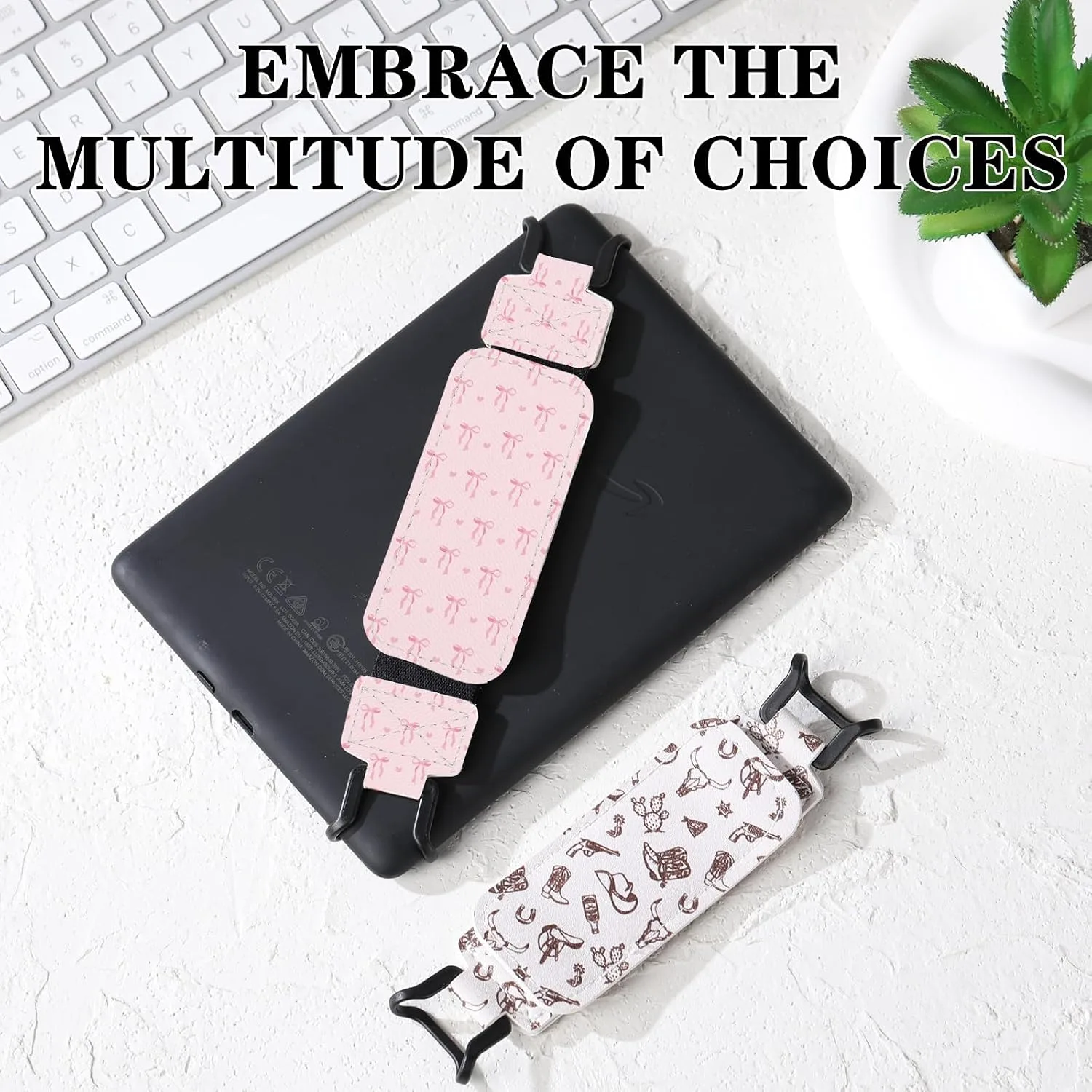 Finger Grip Holder for Kindle - Hand Strap for 6-7.5" Paperwhite 12th/11th Generation/Kobo/Lenovo/Sony Ereaders E-Book Tablet Colorsoft Lightweight Secure Pink Bow Accessories for Reading