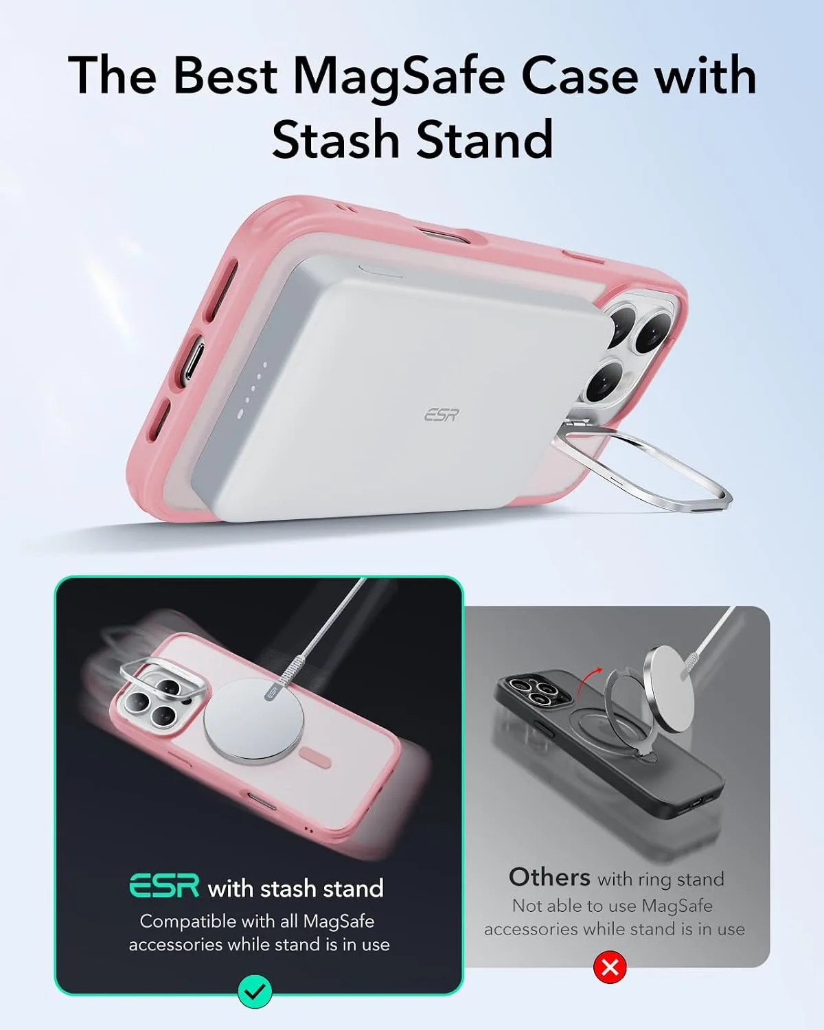ESR for iPhone 16 Pro Max Case with Stand, for MagSafe, Frosted Pink