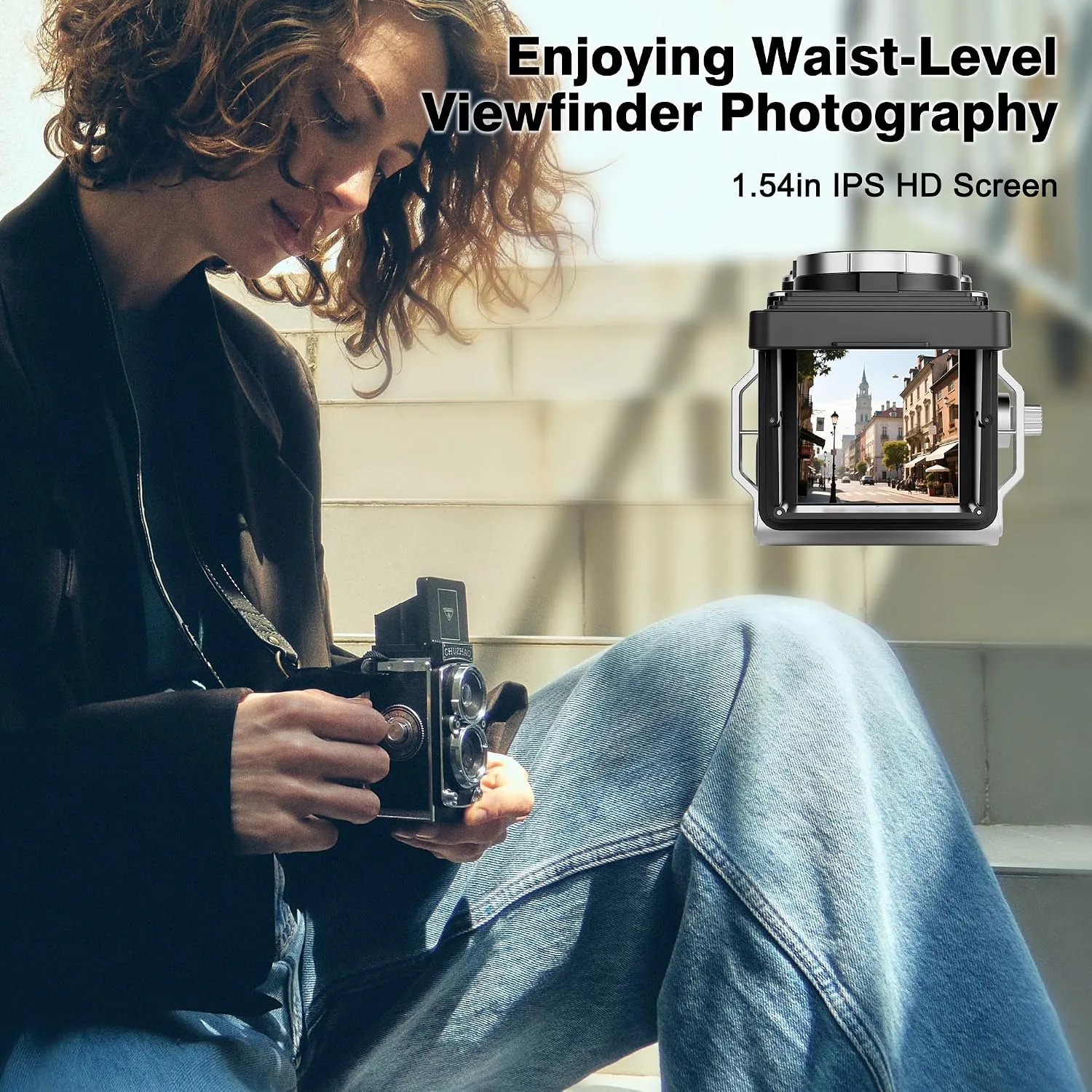 CHUZHAO Vintage Mini Digital Camera, Portable TLR Style Retro Point and Shoot Compact Small Pocket 1080P FHD Video 12MP Autofocus Vlogging Camera with 16 GB Card for Beginners Teens Adults Black