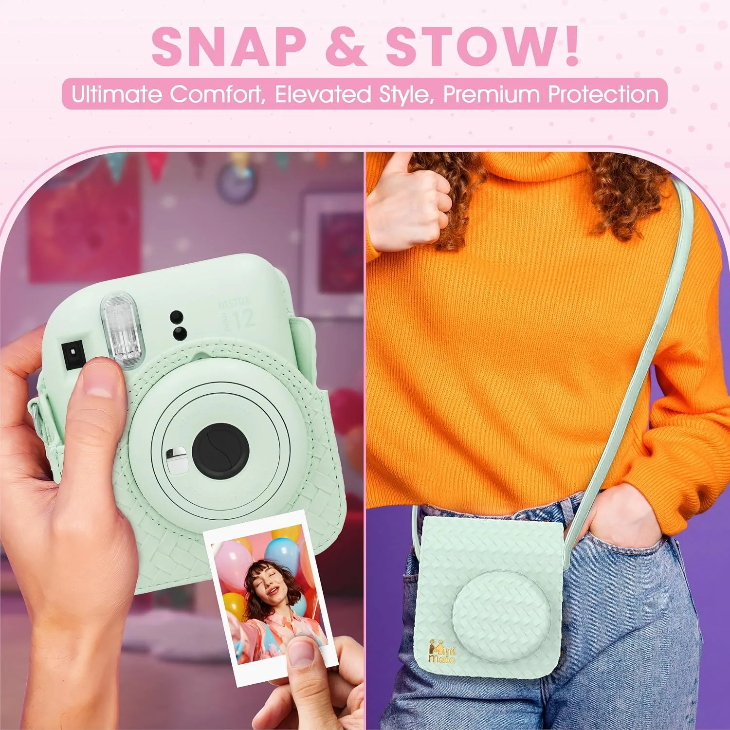 Fujifilm Instax Mini 12 Instant Camera Mint Green + Minimate Custom Designed Case + Fuji Instax Film 10 Sheets & Photo Album