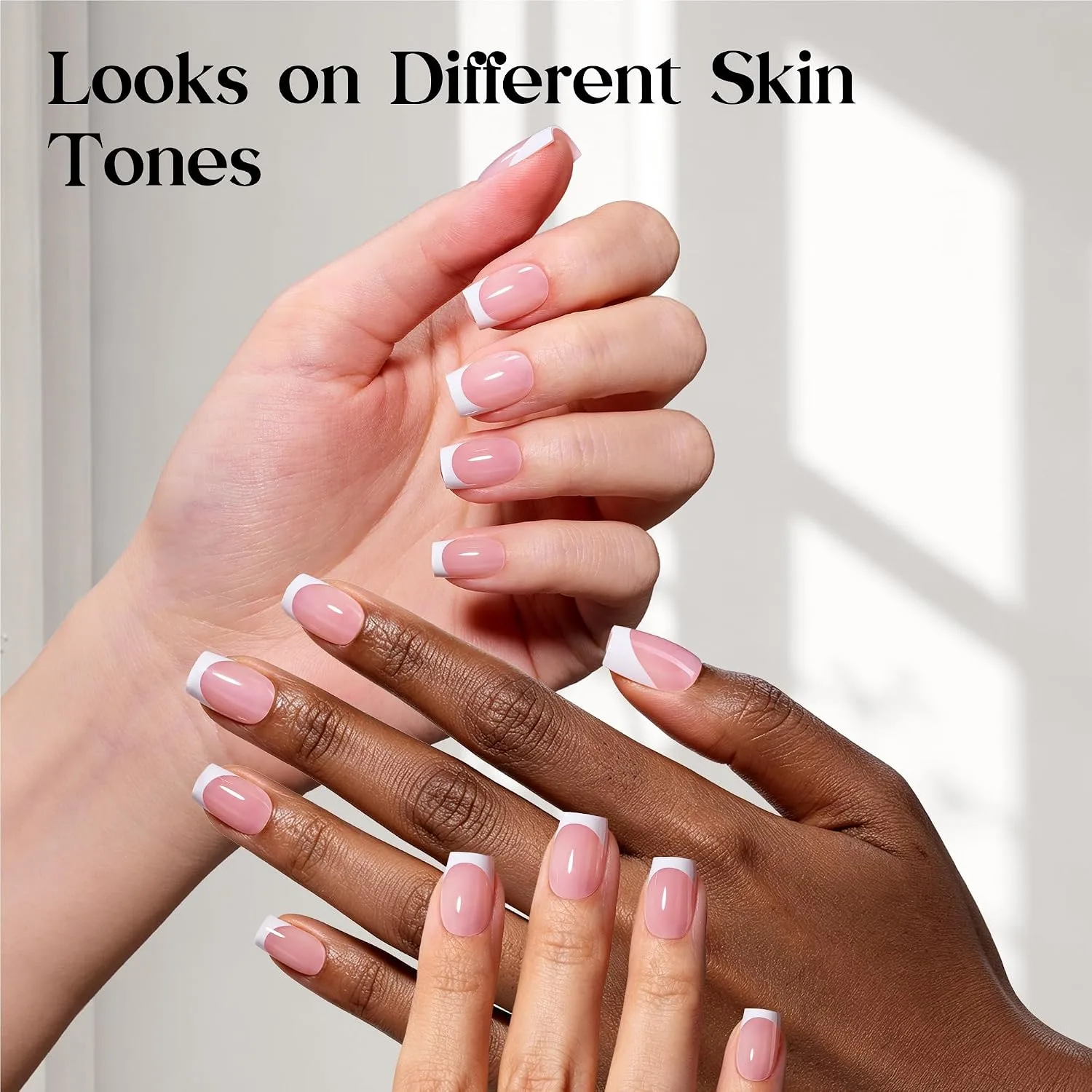 Beetles French Tip Press On Nails Pink, Short Square, 30 Pcs
